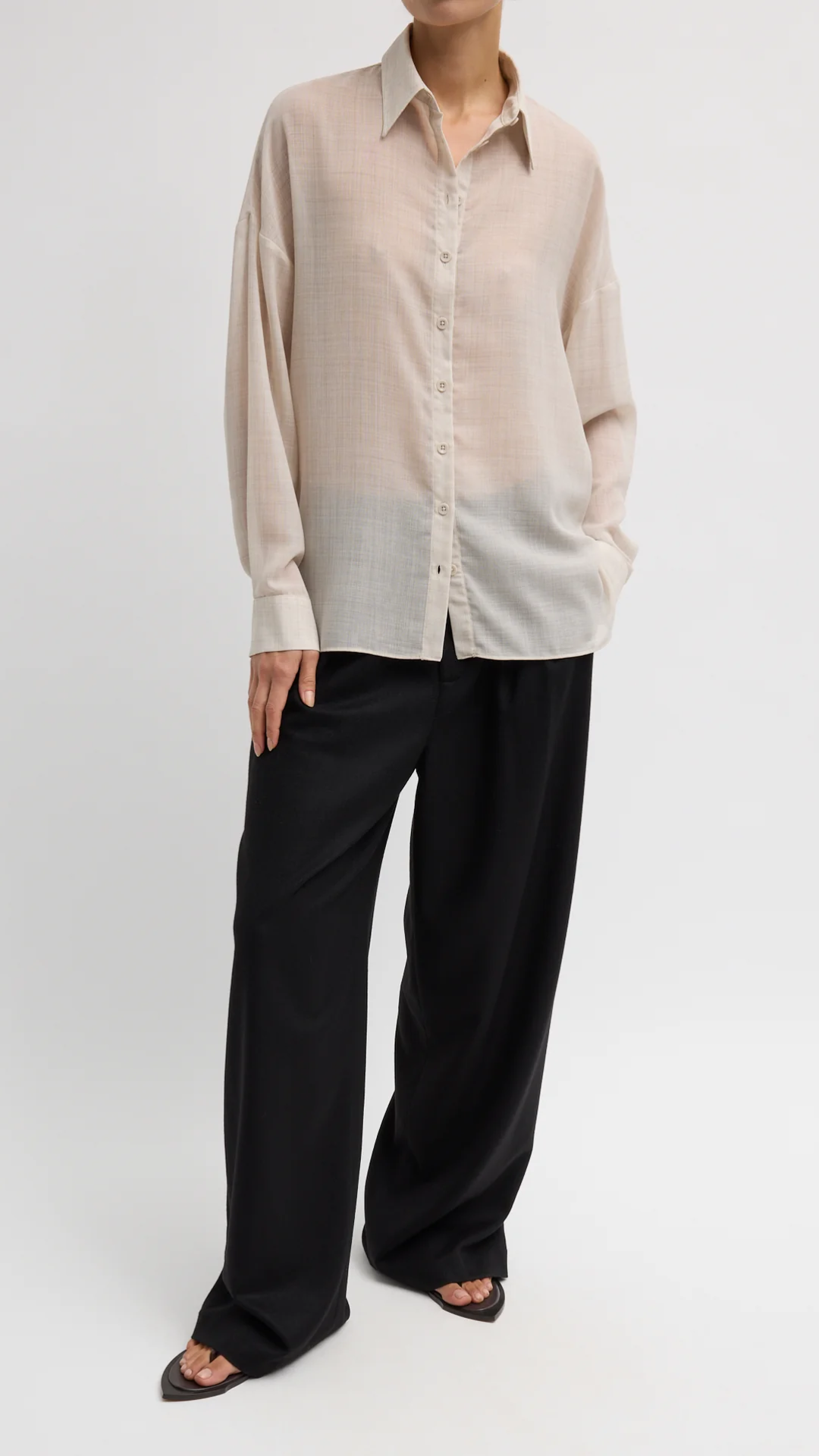 Tibi Sheer Wool Gauze Shirt in Oatmeal