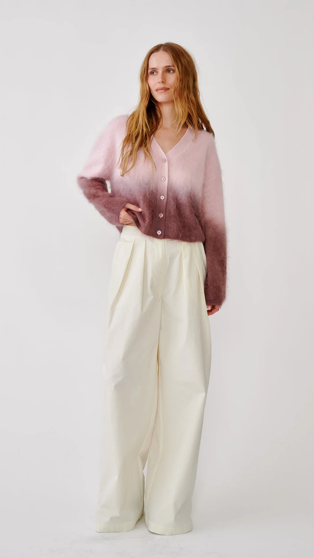 Sablyn Jolie V-Neck Cropped Ombre Cardigan in Soft Pink