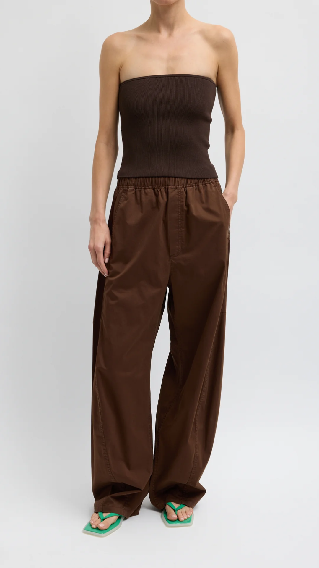 Tibi Silky Cotton Winslow Pant in Brown