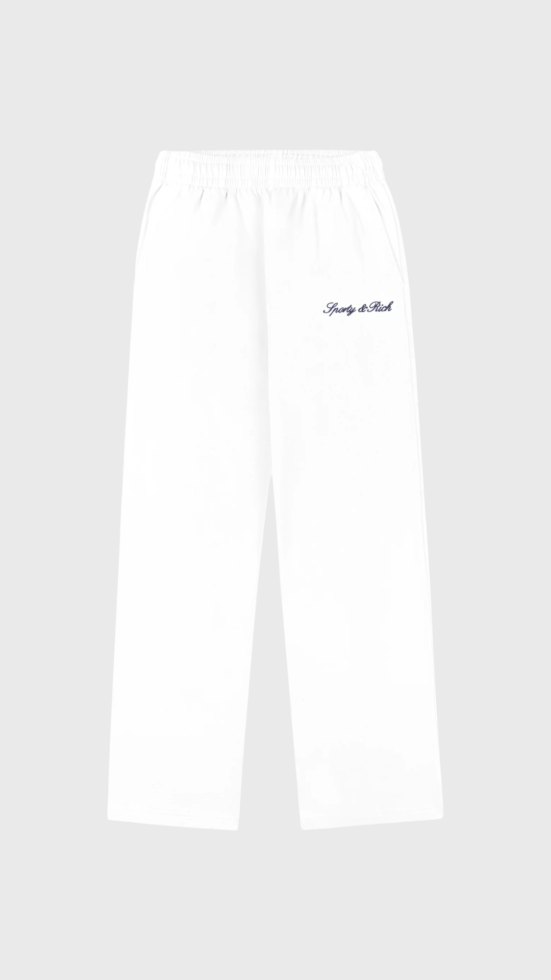 Sporty & Rich Signature Logo Embroidered Wide Sweatpant in White/Navy