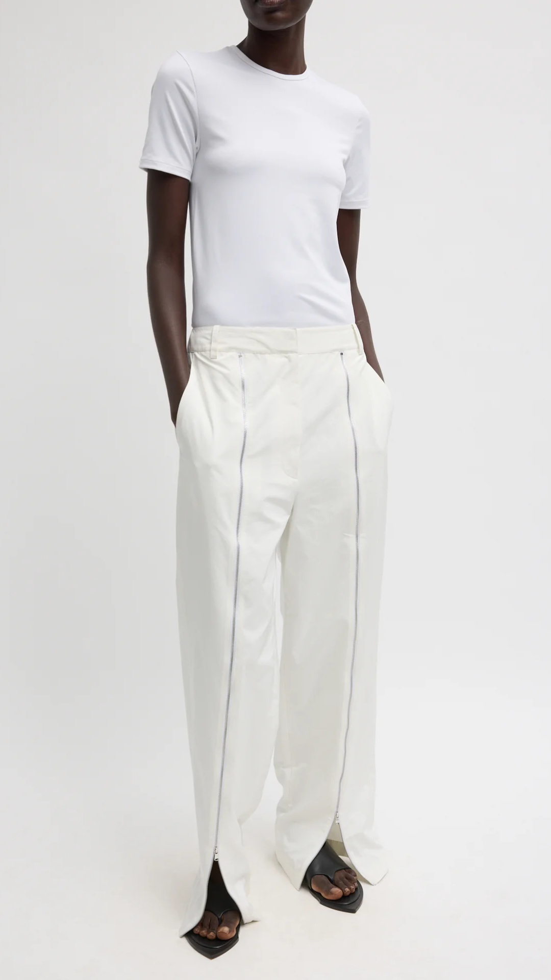 Tibi Nylon Zipper Trouser in White