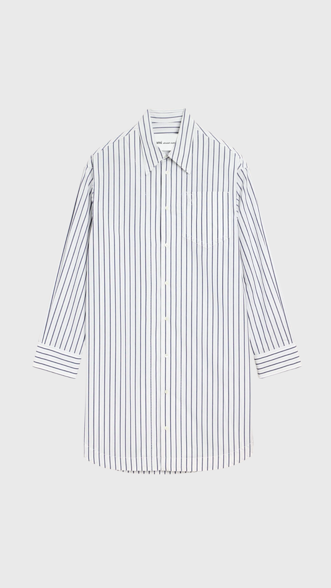 Ami Cotton Shirtdress Embossed Ami in White Stripe