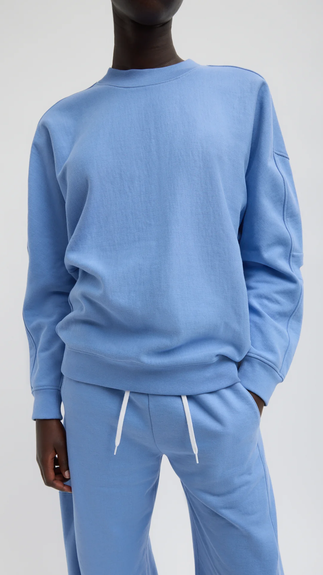 Tibi Cocoon Crewneck Sweatshirt in Light Blue