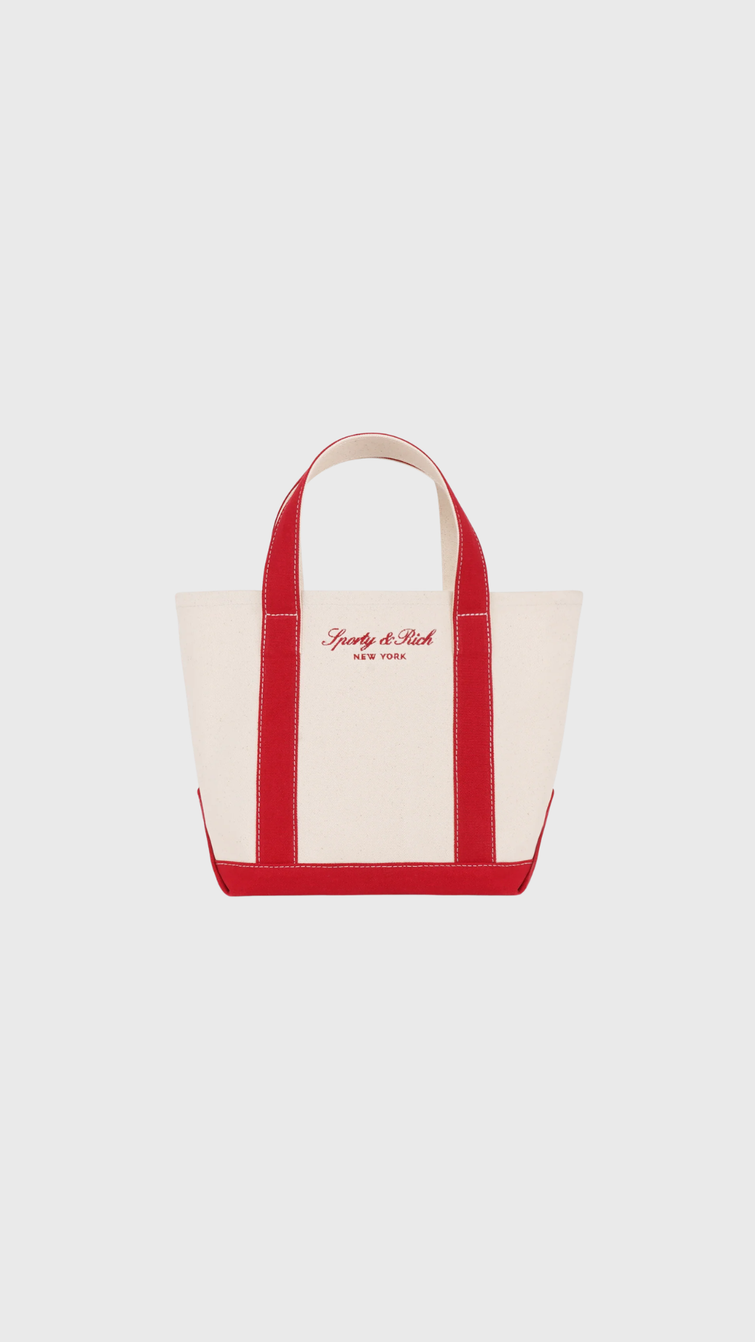 Sporty & Rich Signature NY Logo Mini Tote in Natural/Ruby