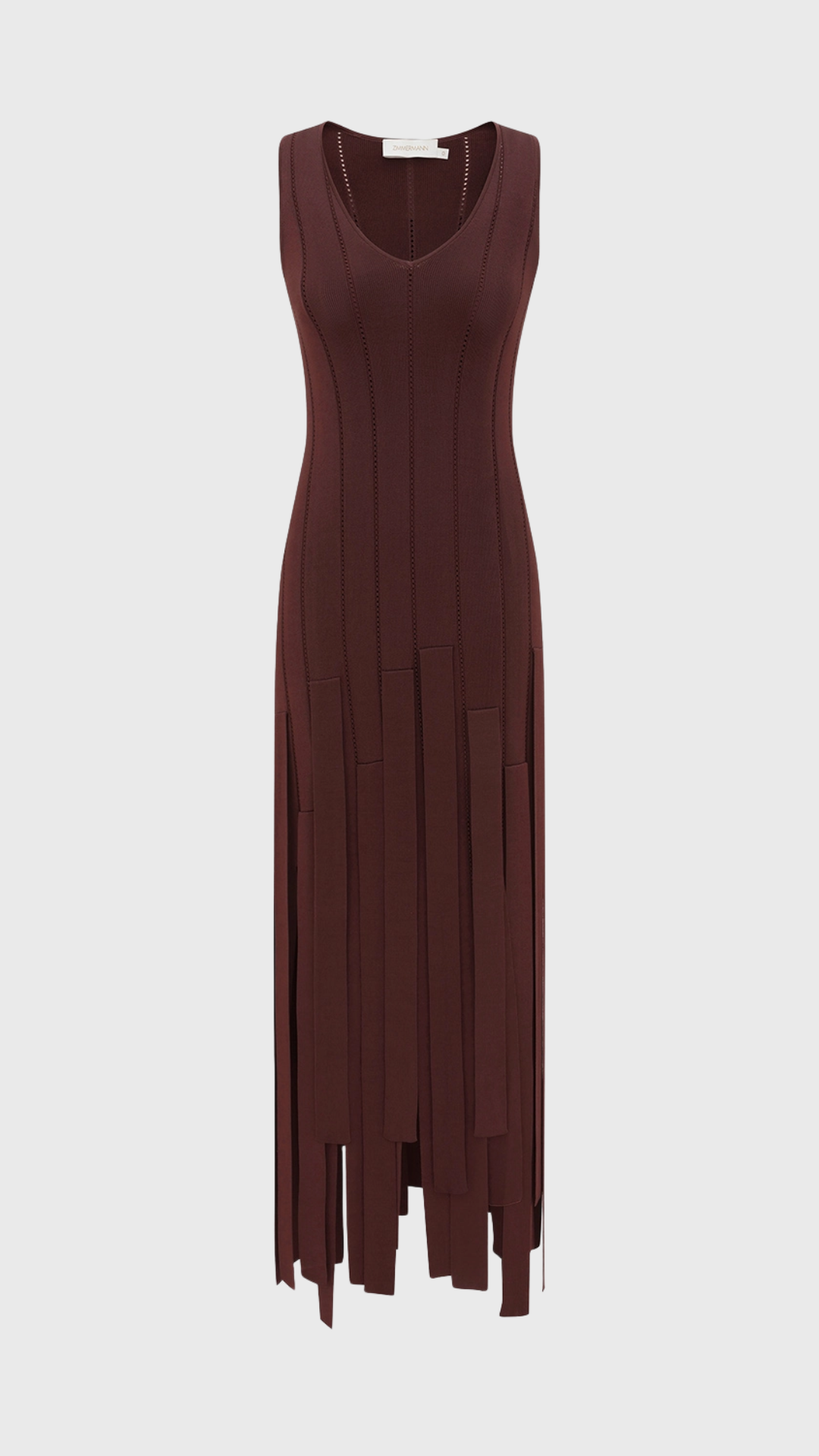 Zimmermann Luna Fringe Midi Dress in Chocolate