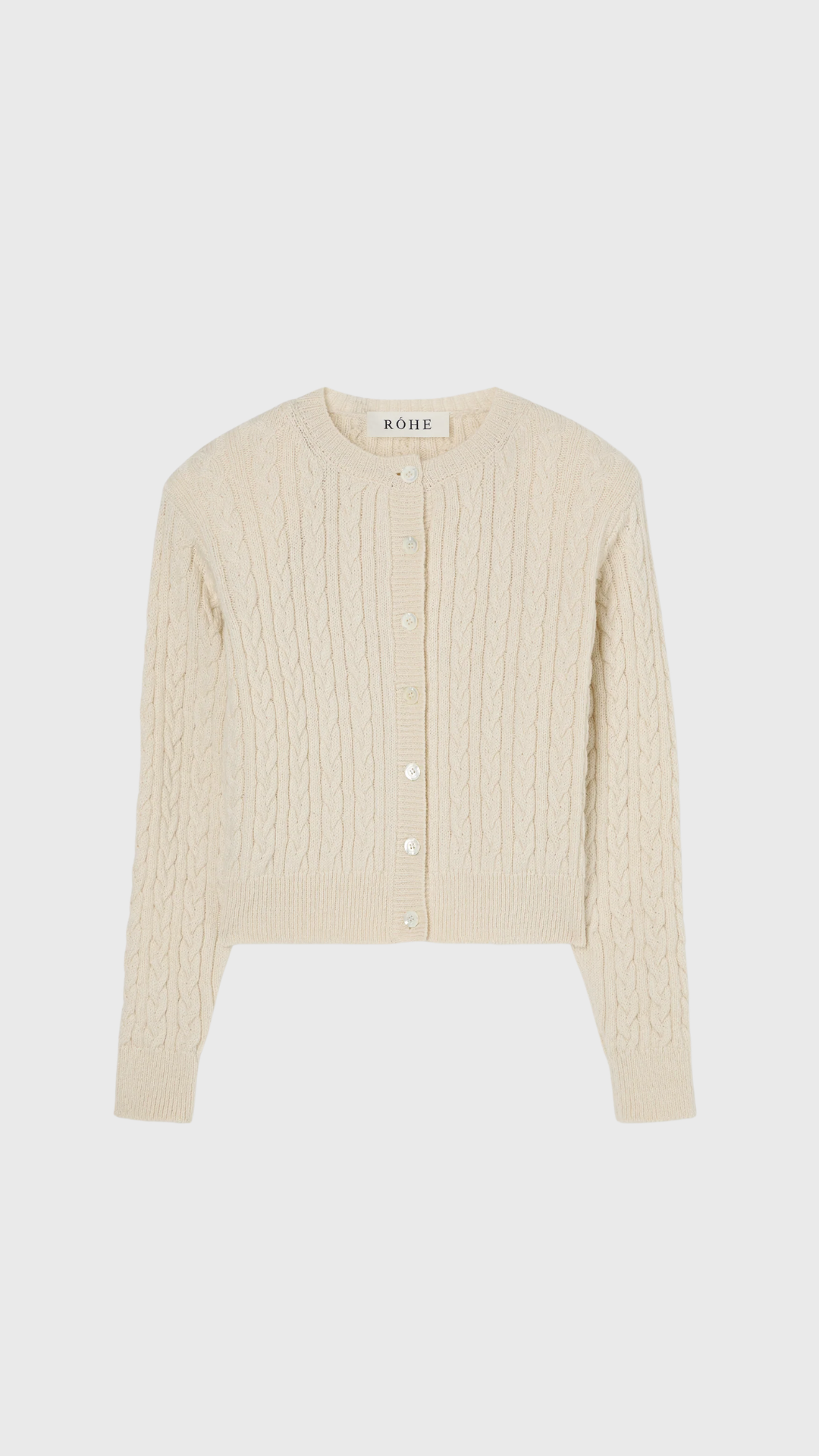 Róhe Fine Merino Cable Cardigan in Cream