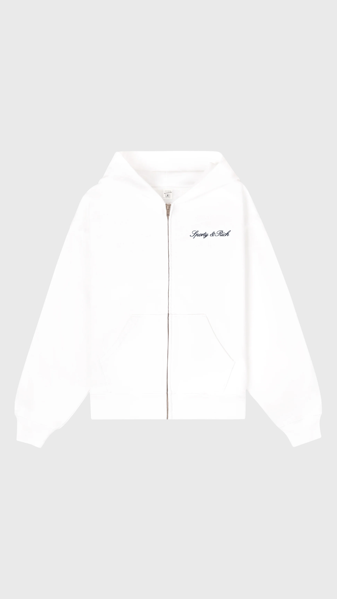 Sporty & Rich Signature Logo Embroidered Zip Hoodie in White/Navy