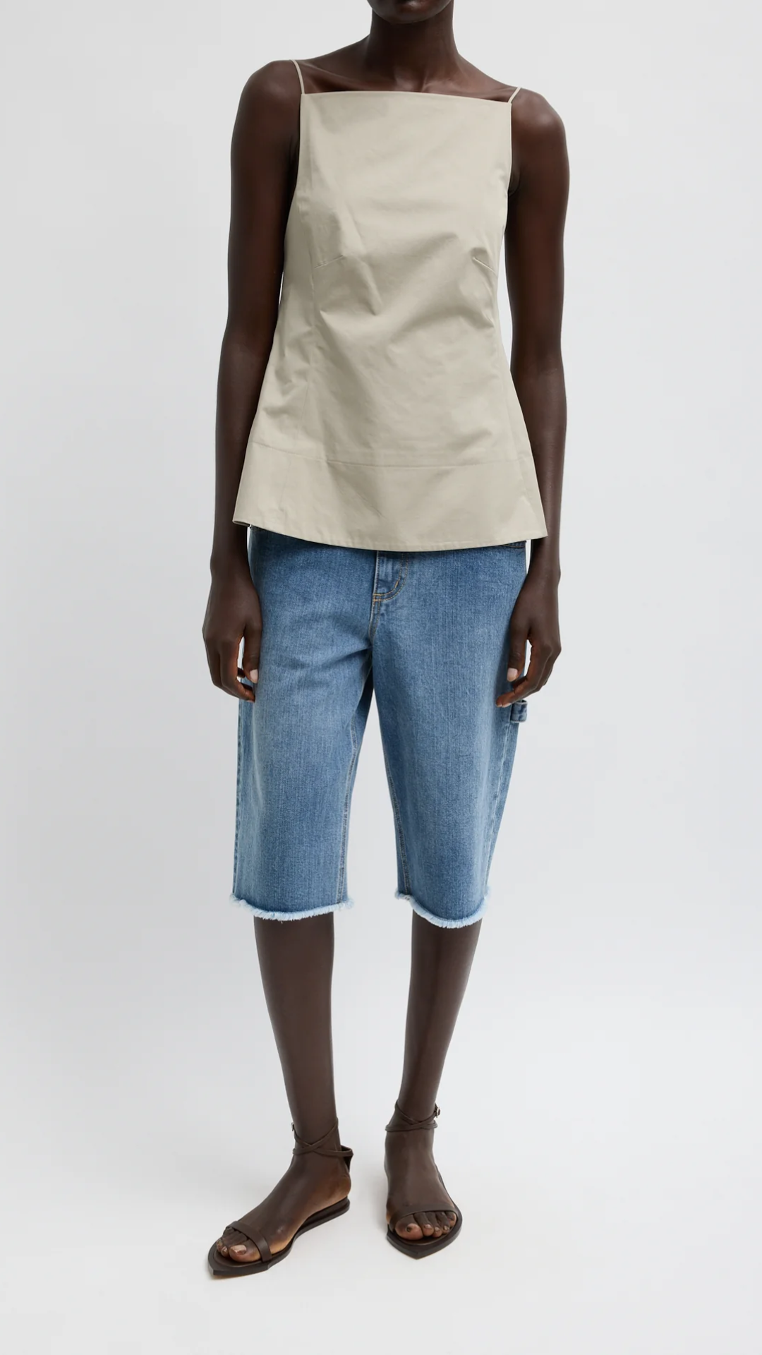 Tibi Eco Poplin Strappy Open Back in Sandstone
