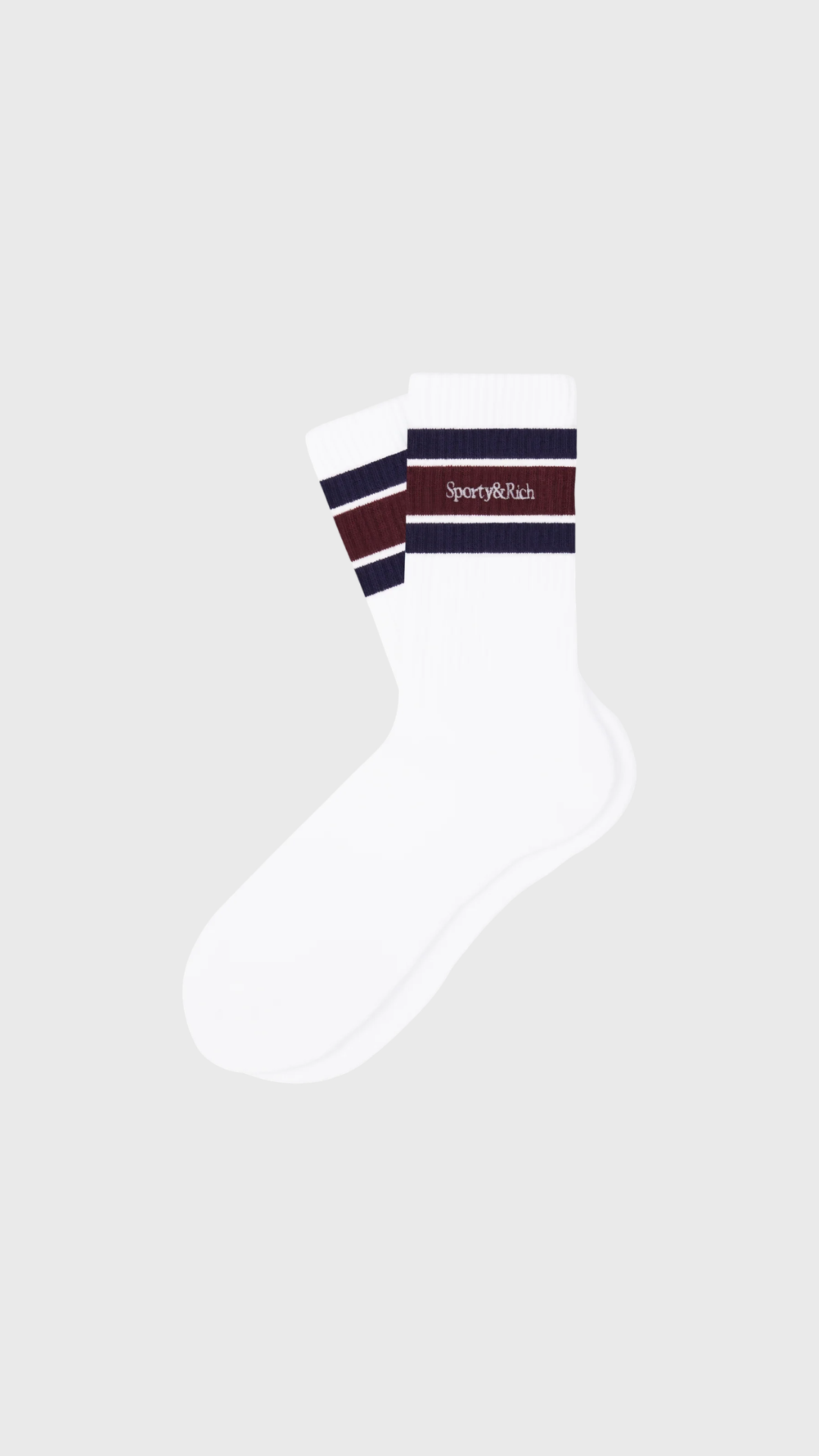 Sporty & Rich Serif Logo Socks in White/Navy/Bordeaux
