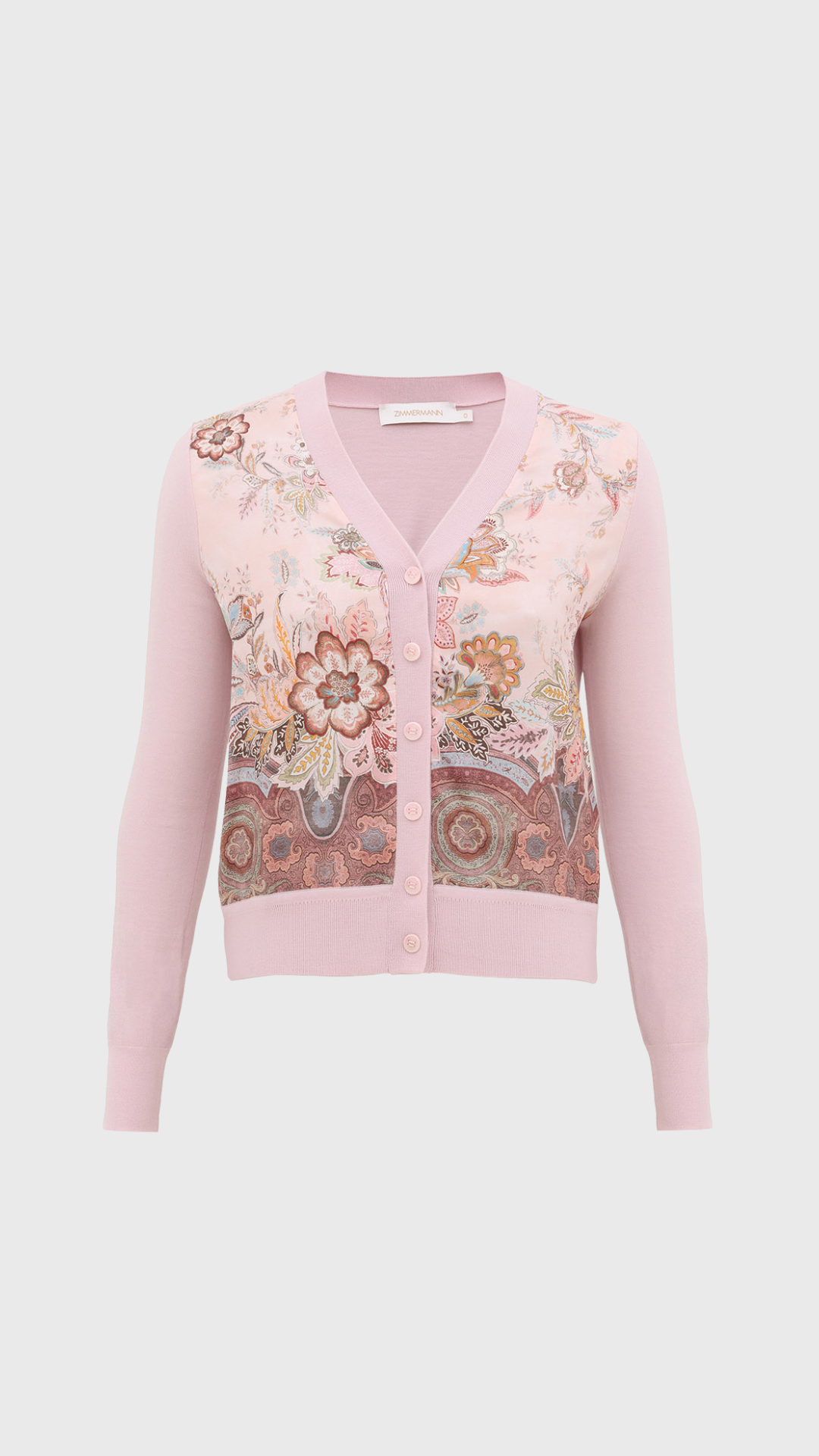 Zimmermann Luna Printed Silk Cardigan in Pink