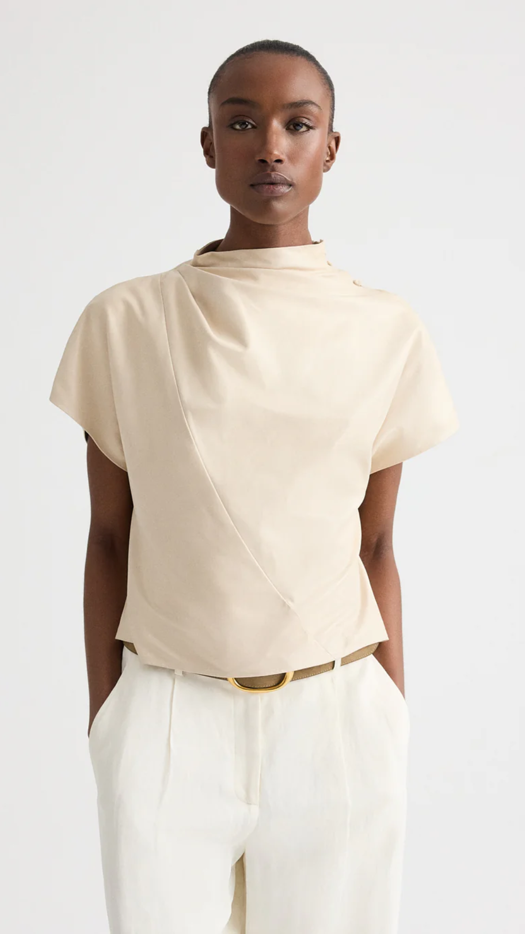 TWP Mock Neck Tee in Bone