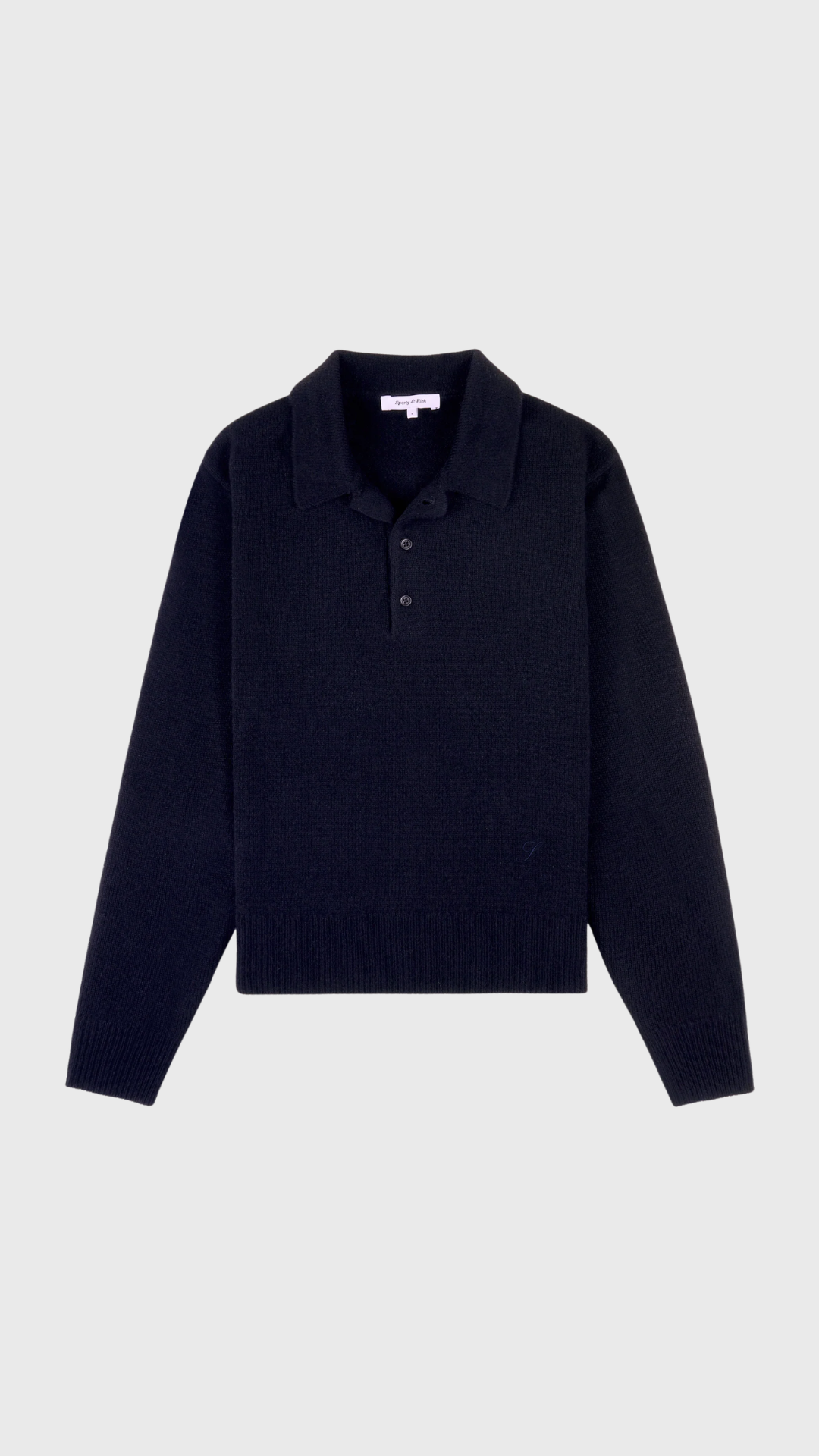 Sporty & Rich Izar S Logo Cashmere Polo in Dark Navy