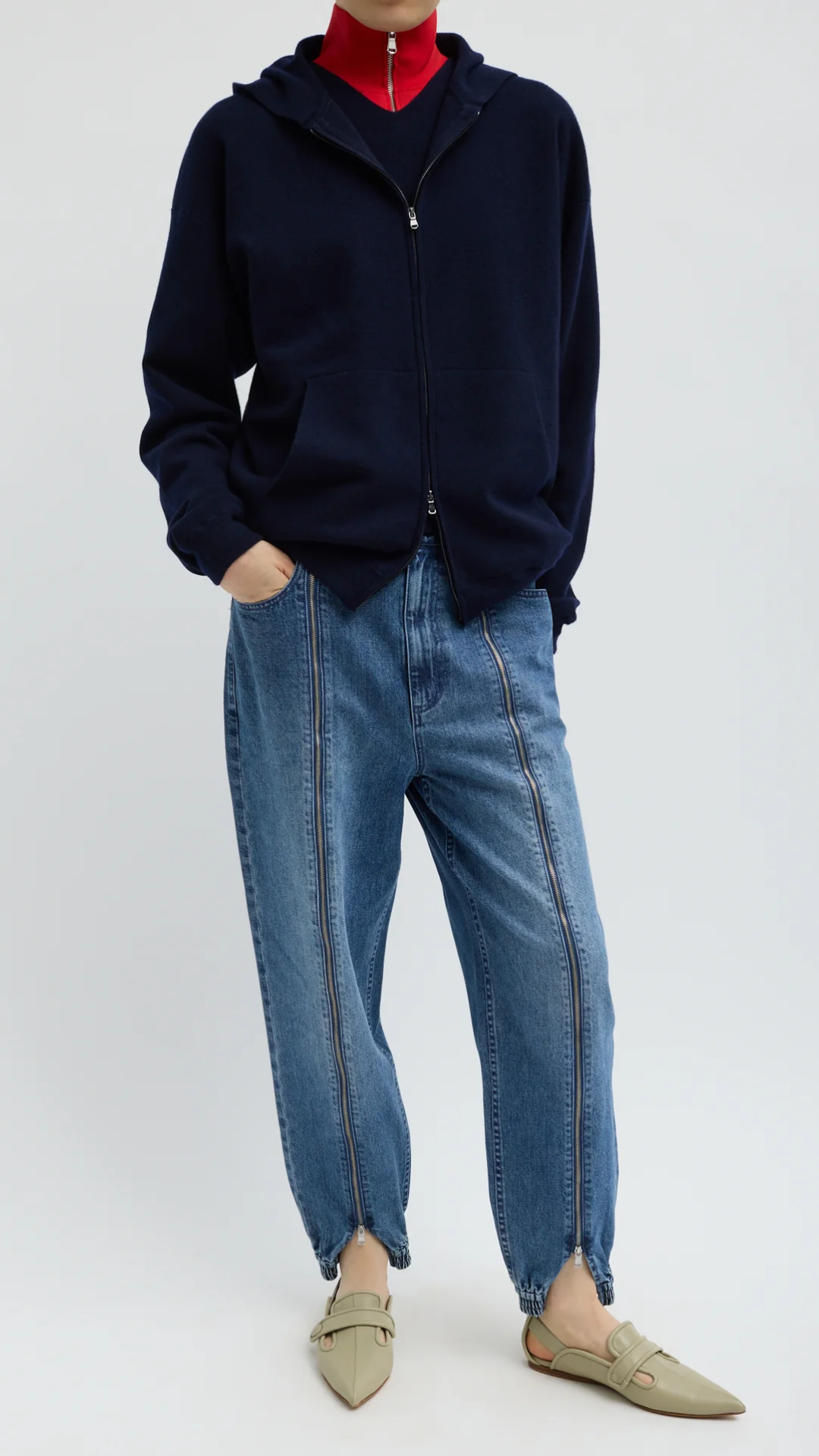Tibi Zippered Denim Jogger in Classic Blue