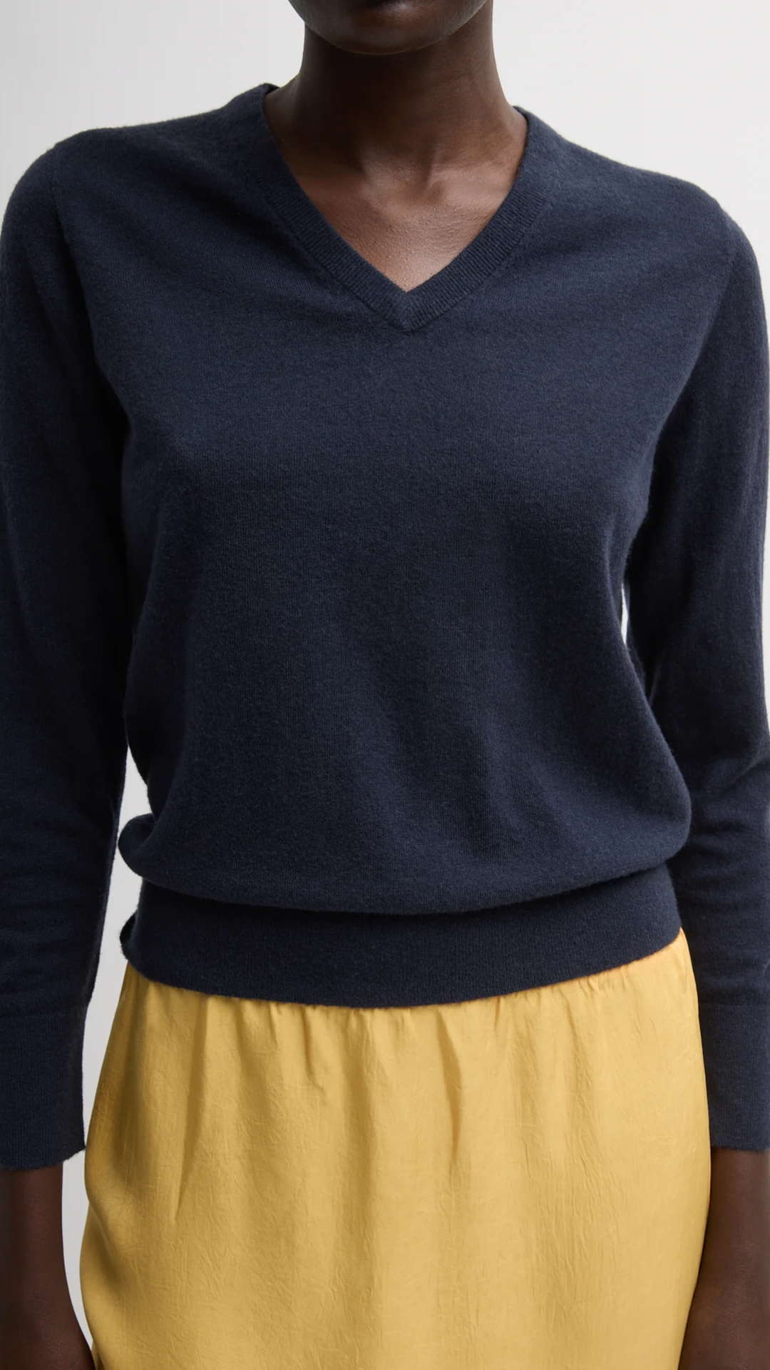 Tibi Shrunken V-Neck Sweater in Navy