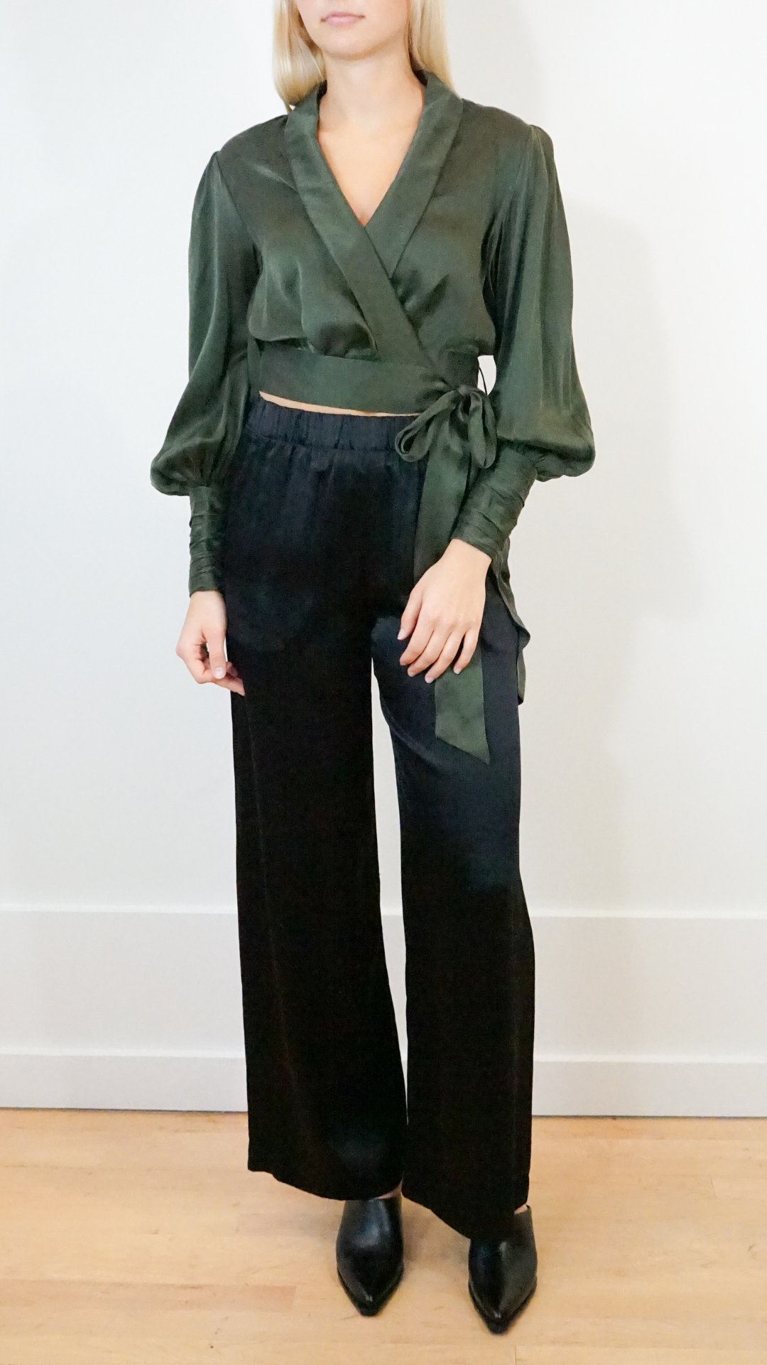 Zimmermann Silk Wrap Top in Dark Green