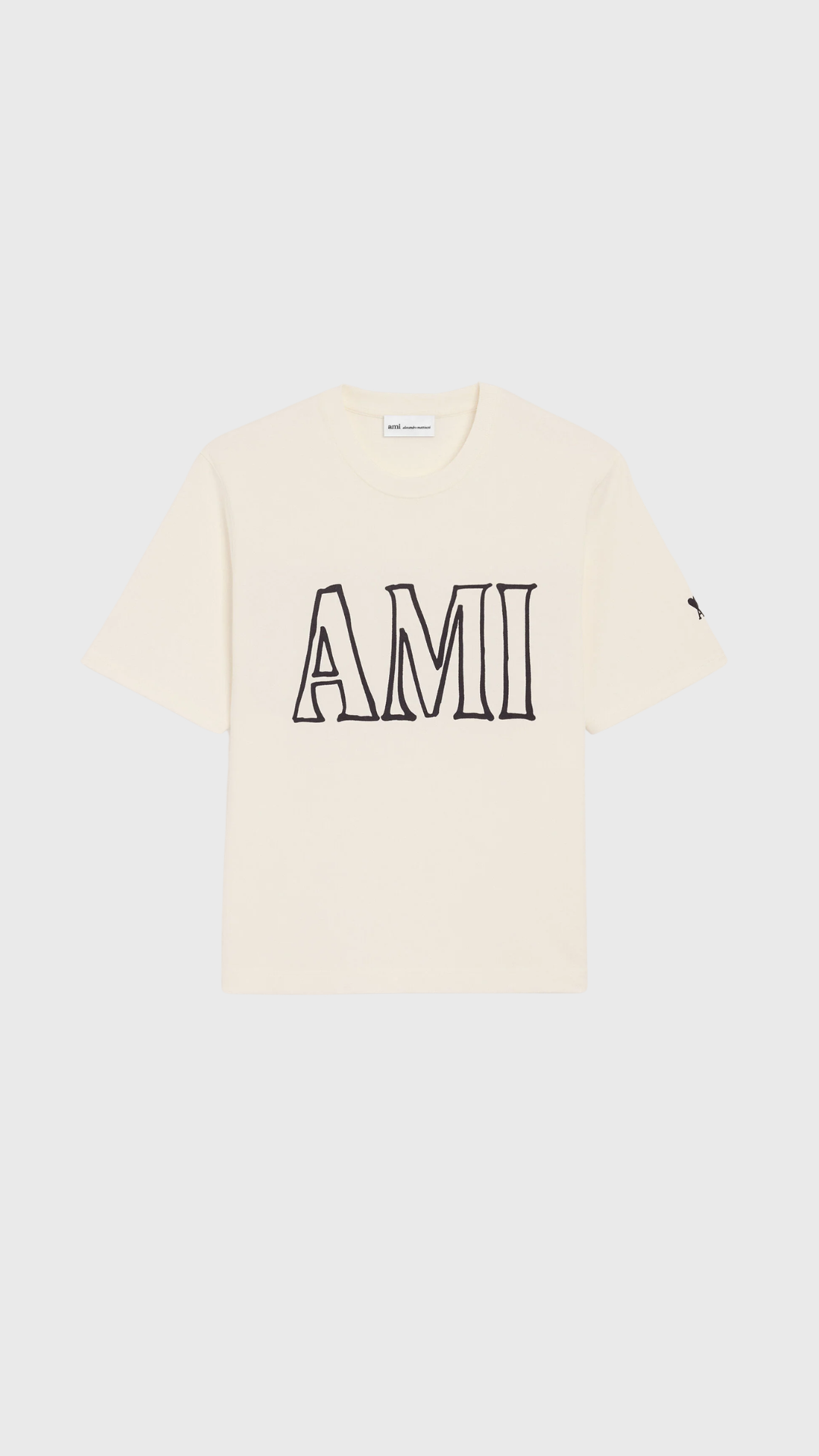AMI Short Sleeve Cotton Ami Paris Print T-Shirt in Cream