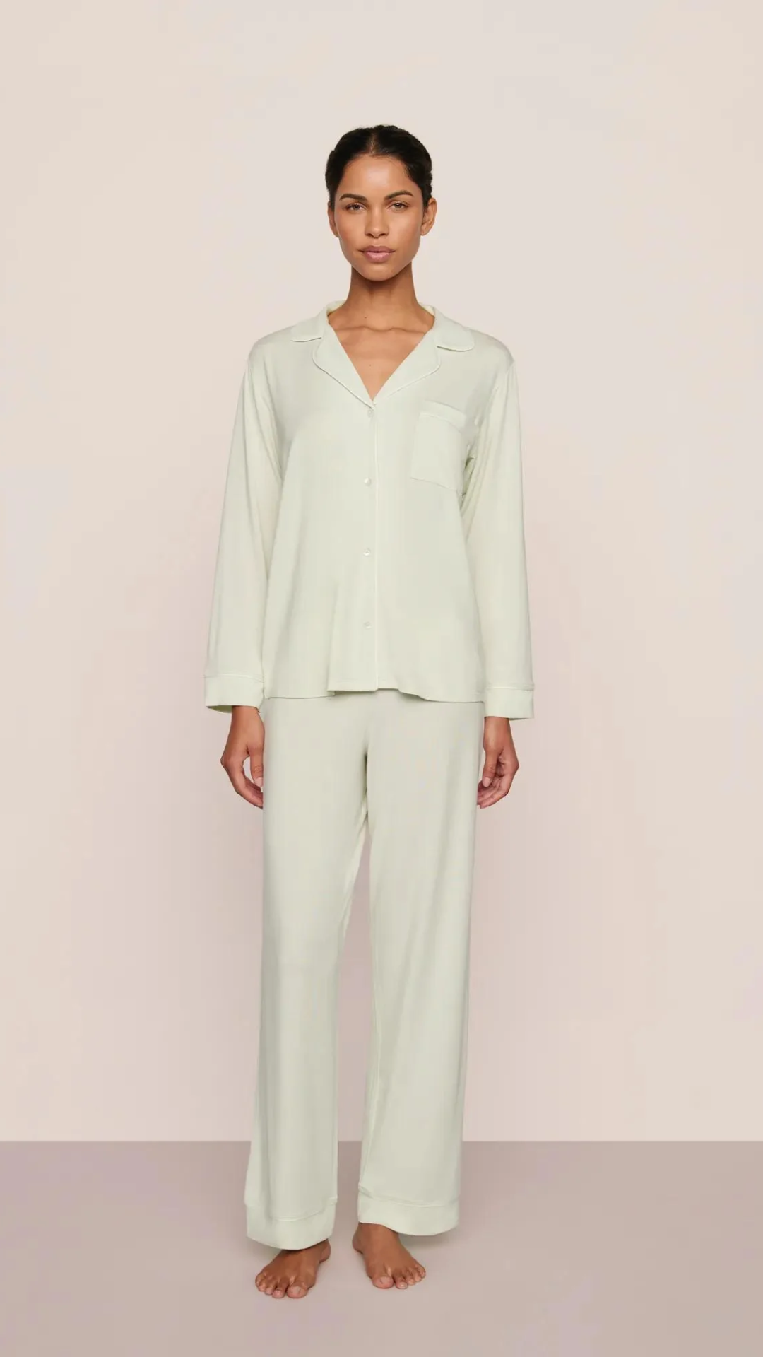 Eberjey Gisele Long PJ Set in Seafoam/Ivory