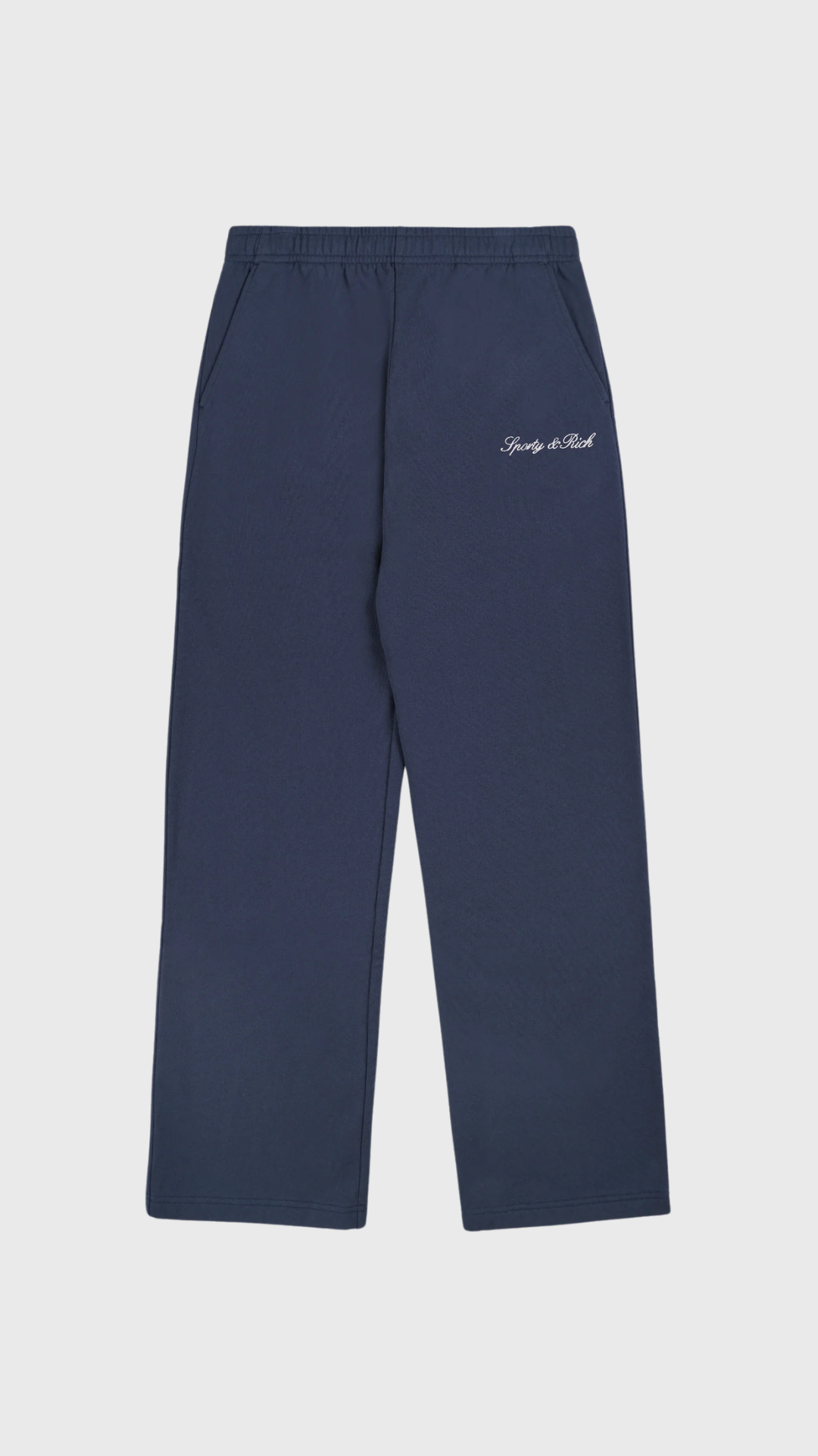 Sporty & Rich Signature Logo Embroidered Wide Sweatpant in Light Navy/White