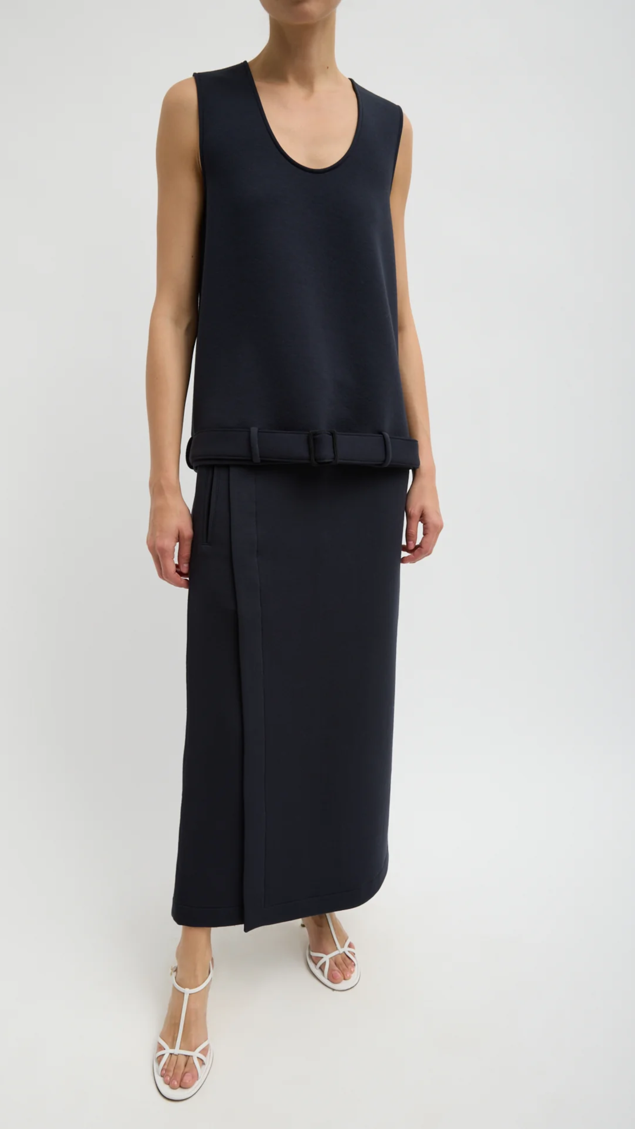 Tibi Bonded Viscose Maxi Wrap Skirt in Navy