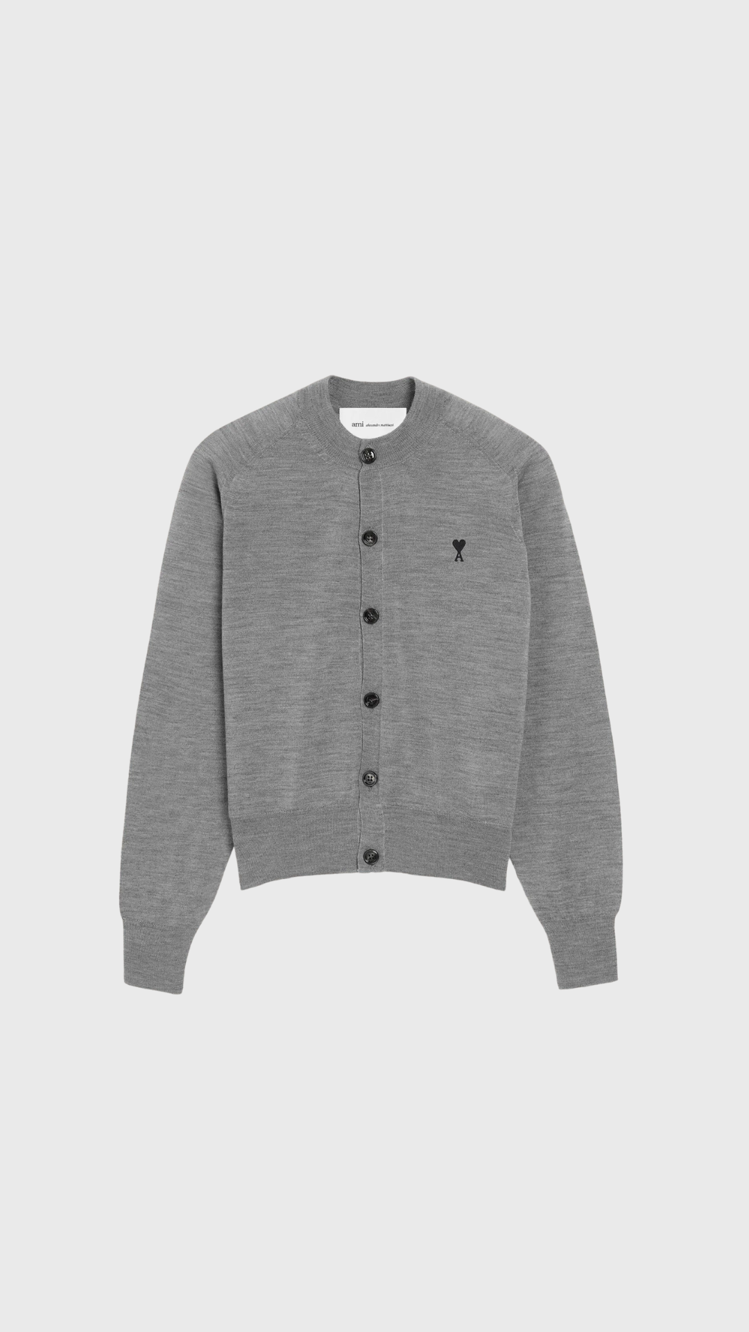 Ami Wool Contrast Ami De Coeur Cardi in Grey/Black