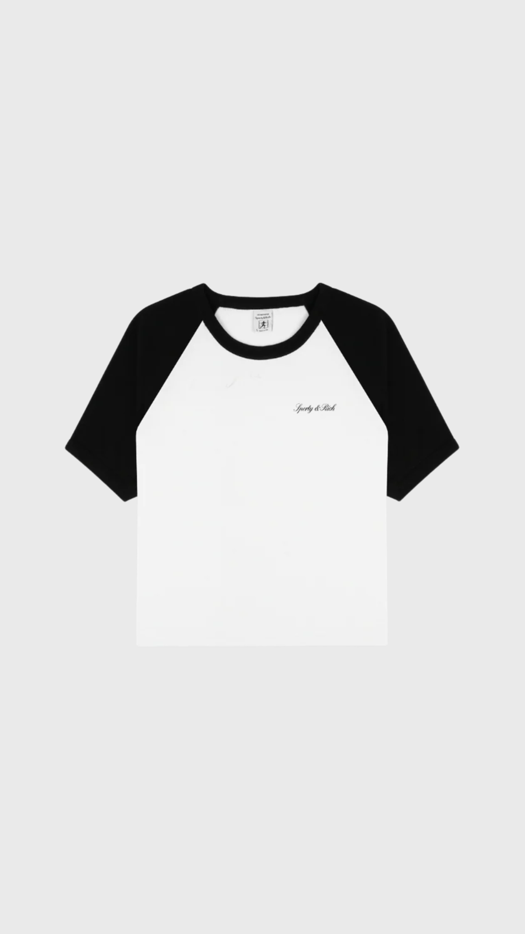 Sporty & Rich Signature Logo Baby Baseball Tee in White/ Black