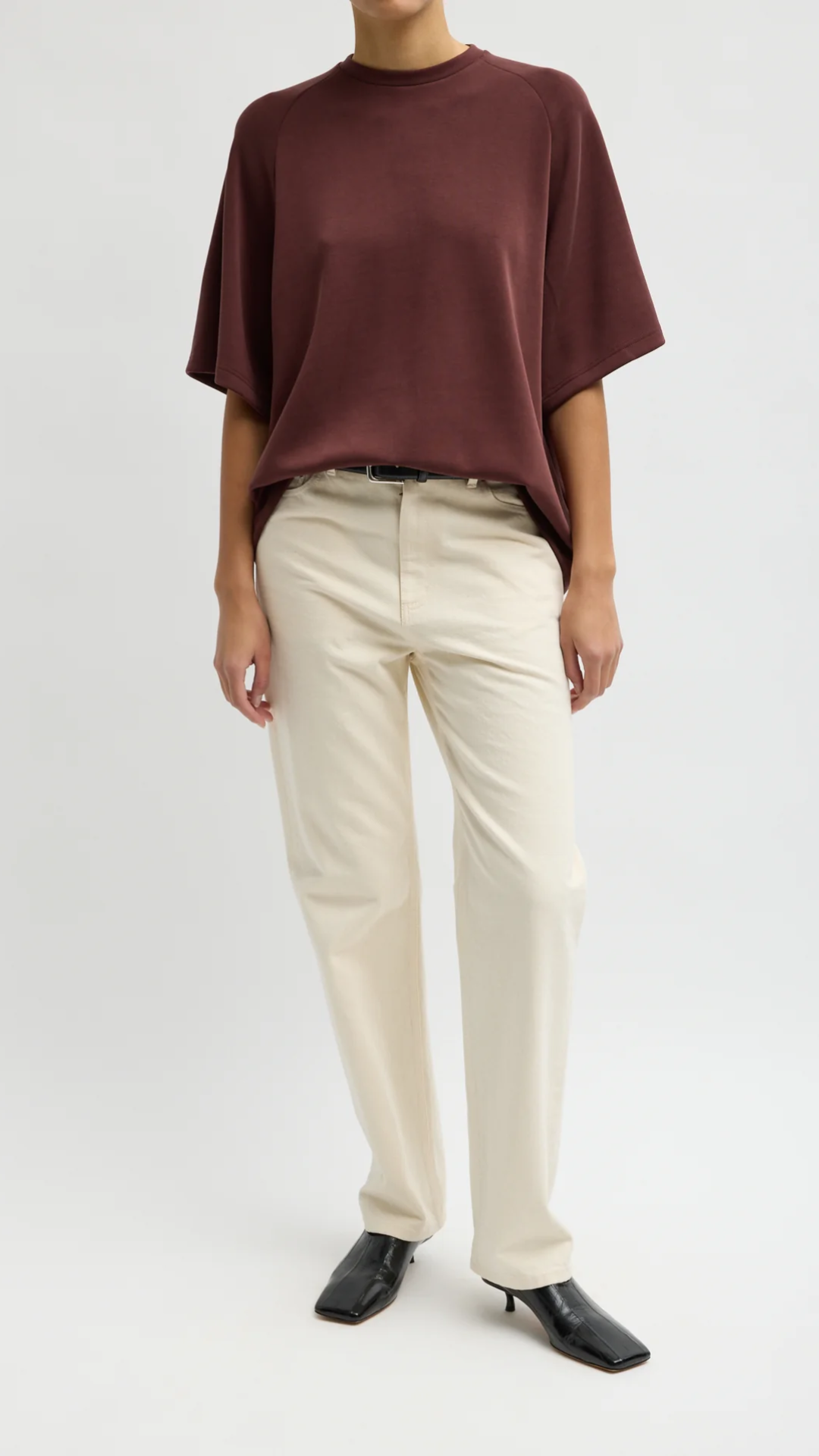 Tibi Feather Weight Viscose Neoprene Baseball T-Shirt in Bordeaux
