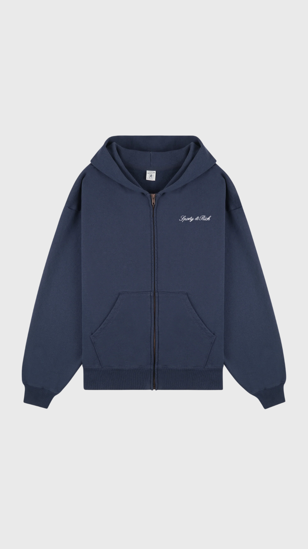 Sporty & Rich Signature Logo Embroidered Zip Hoodie in Light Navy/White