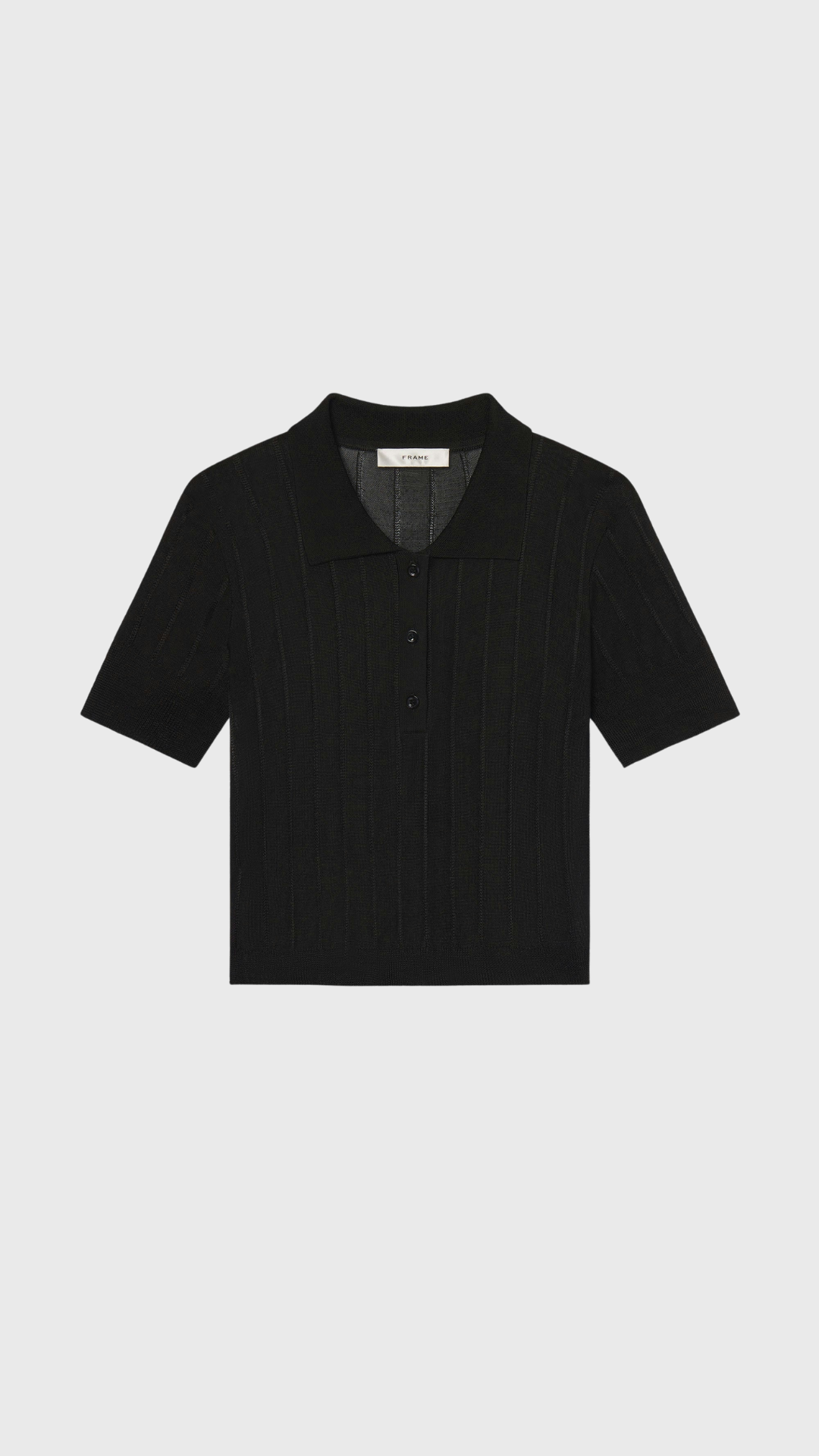 Frame Ribbed Polo Sweater in Black