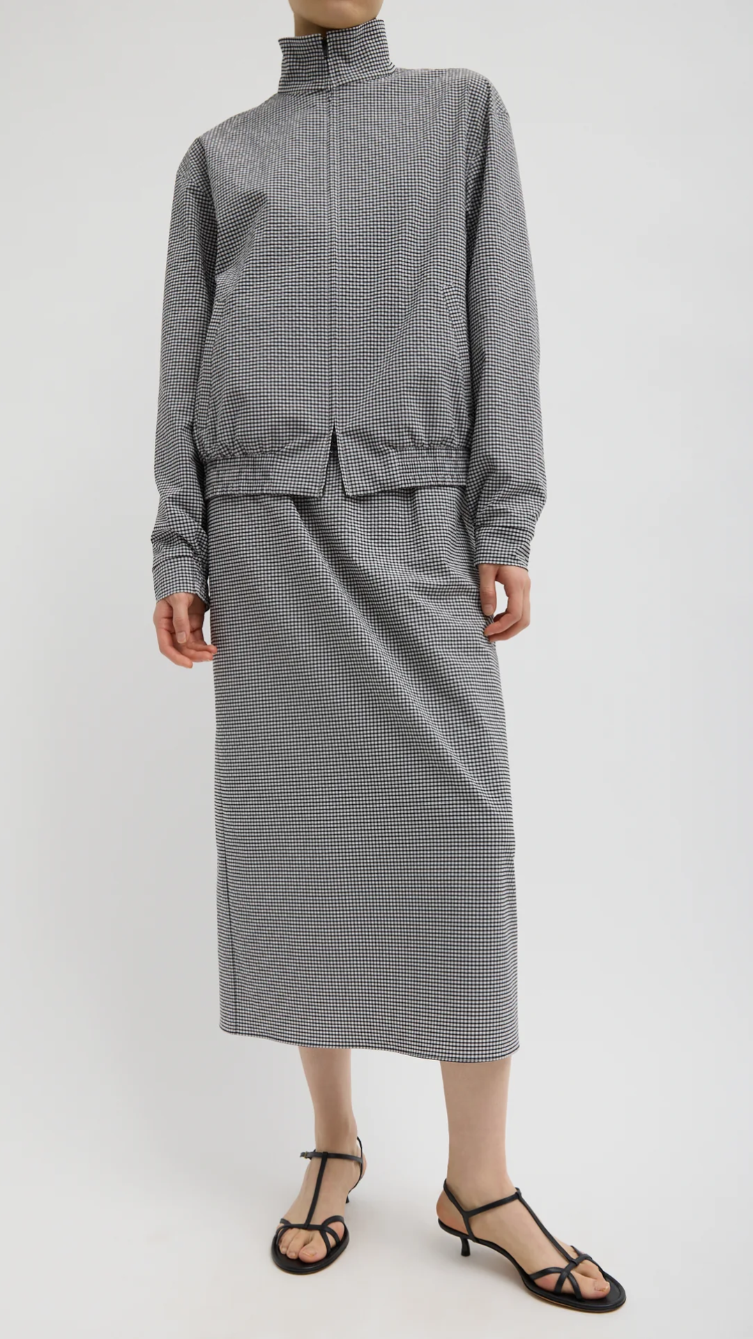 Tibi Tech Gingham Slip Skirt in Black/White