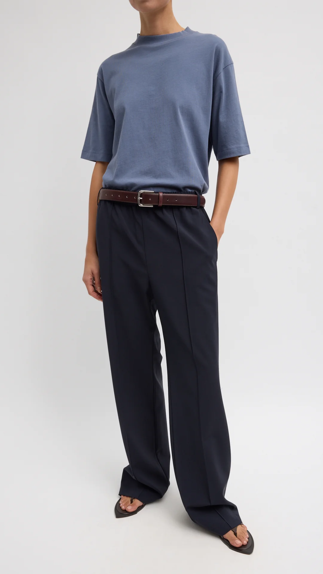 Tibi Tropical Wool Scottie Jogger in Navy