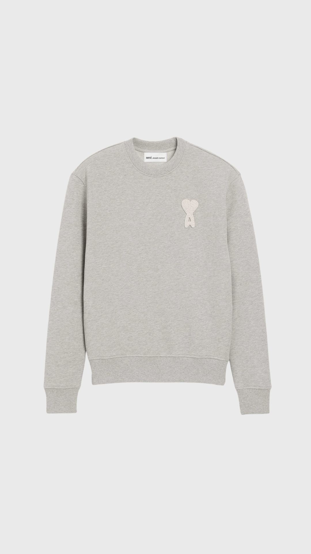 Ami Cotton Crew Ami De Coeur Patch Sweatshirt in Grey/White