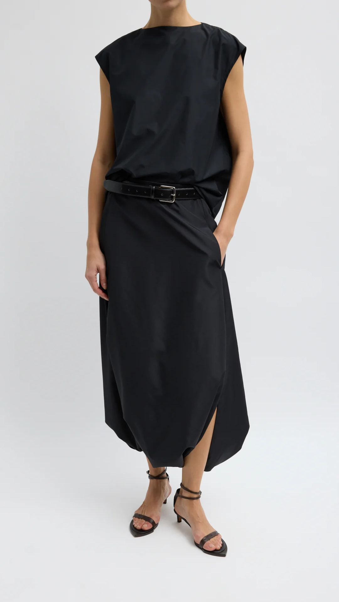 Tibi Summer Sleeveless Cocoon Top in Black