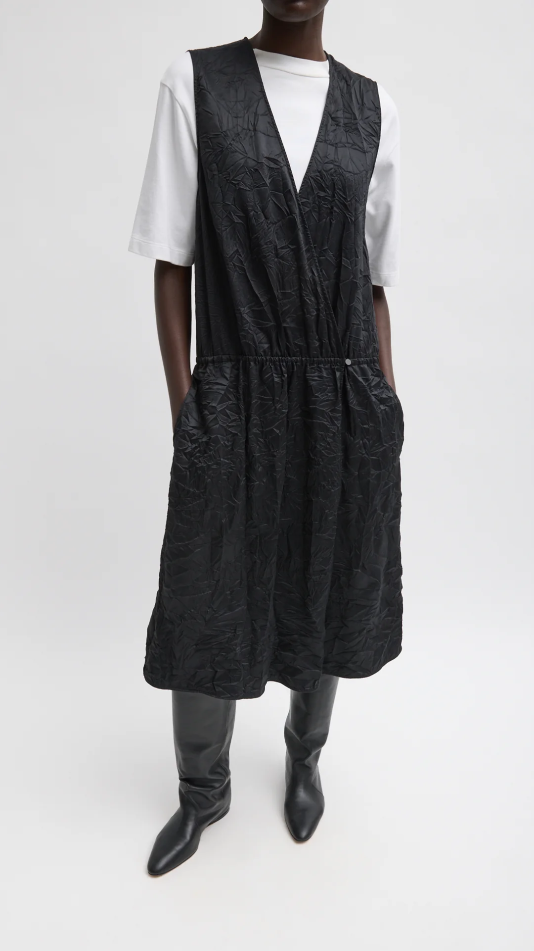 Tibi Tech Crush Wrap Dress in Black