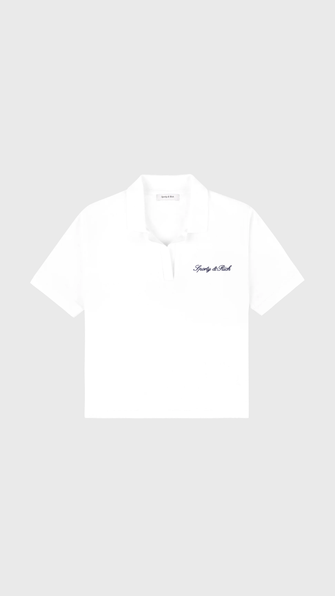 Sporty & Rich Signature Logo Terry Polo in White/Light Navy