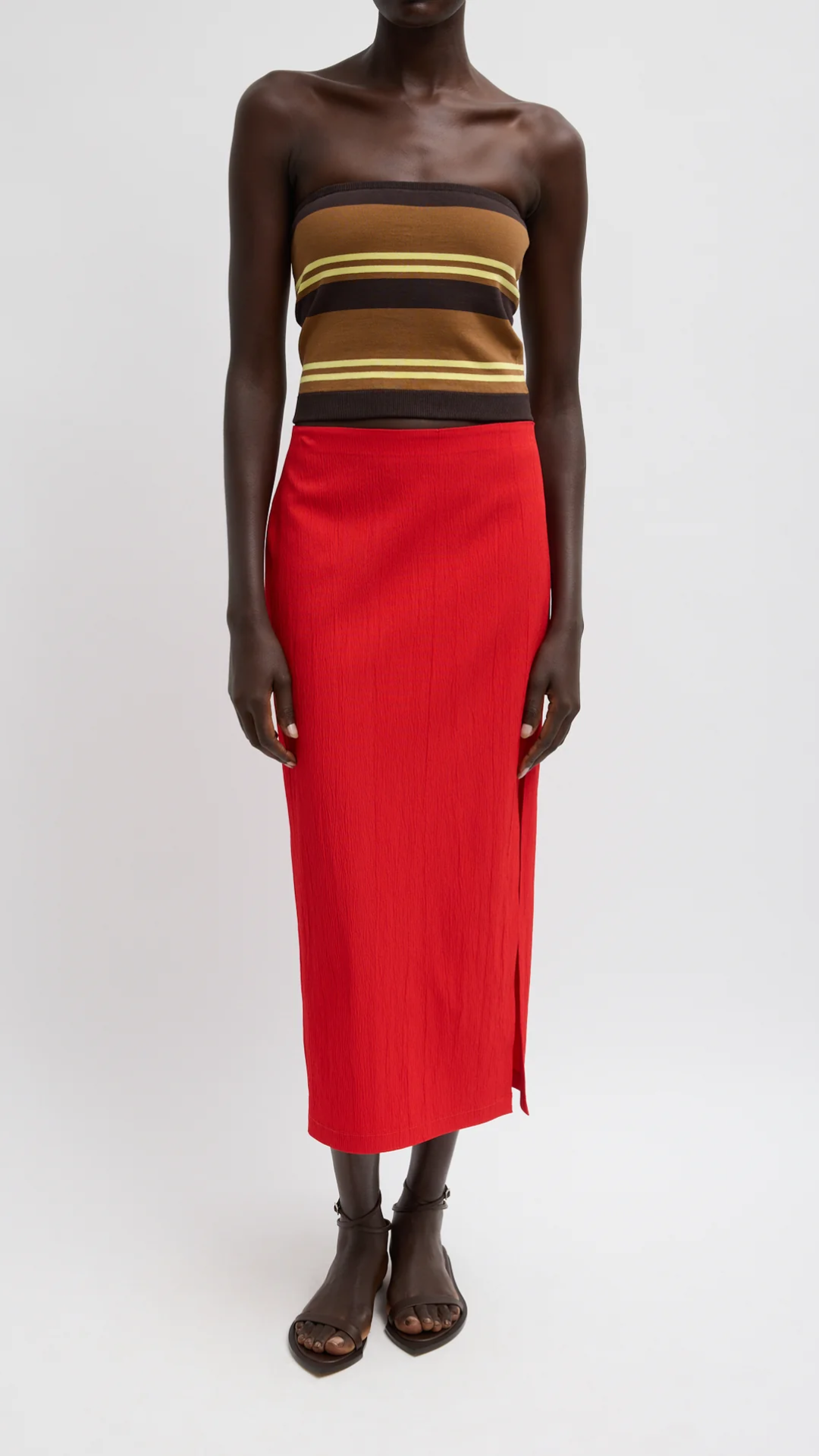Tibi Creased Stretch Crepe Skirt in Red