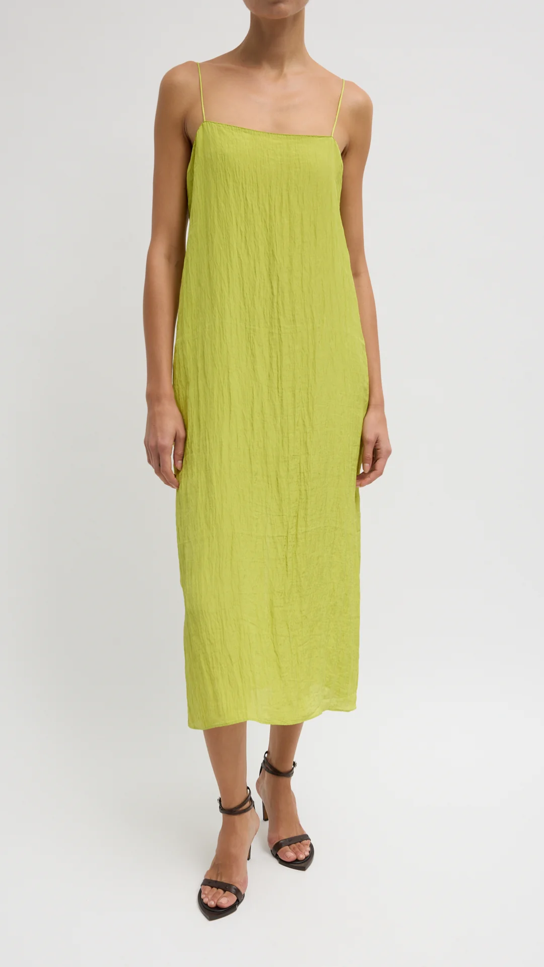 Tibi The Crinkle Slip Dress in Pea Pod