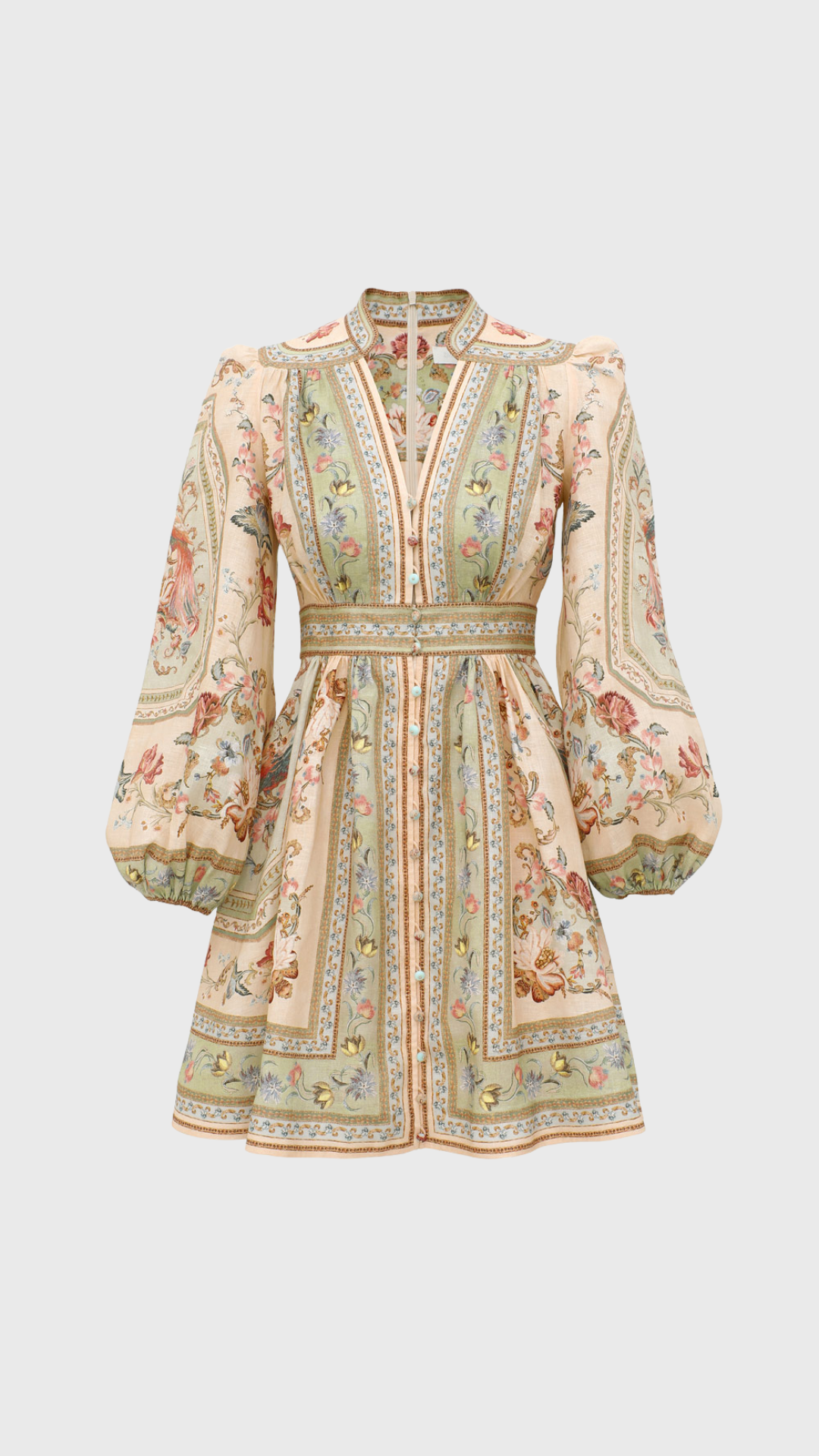 Zimmerman Roselight Plunge Mini Dress in Sage Tapestry Floral