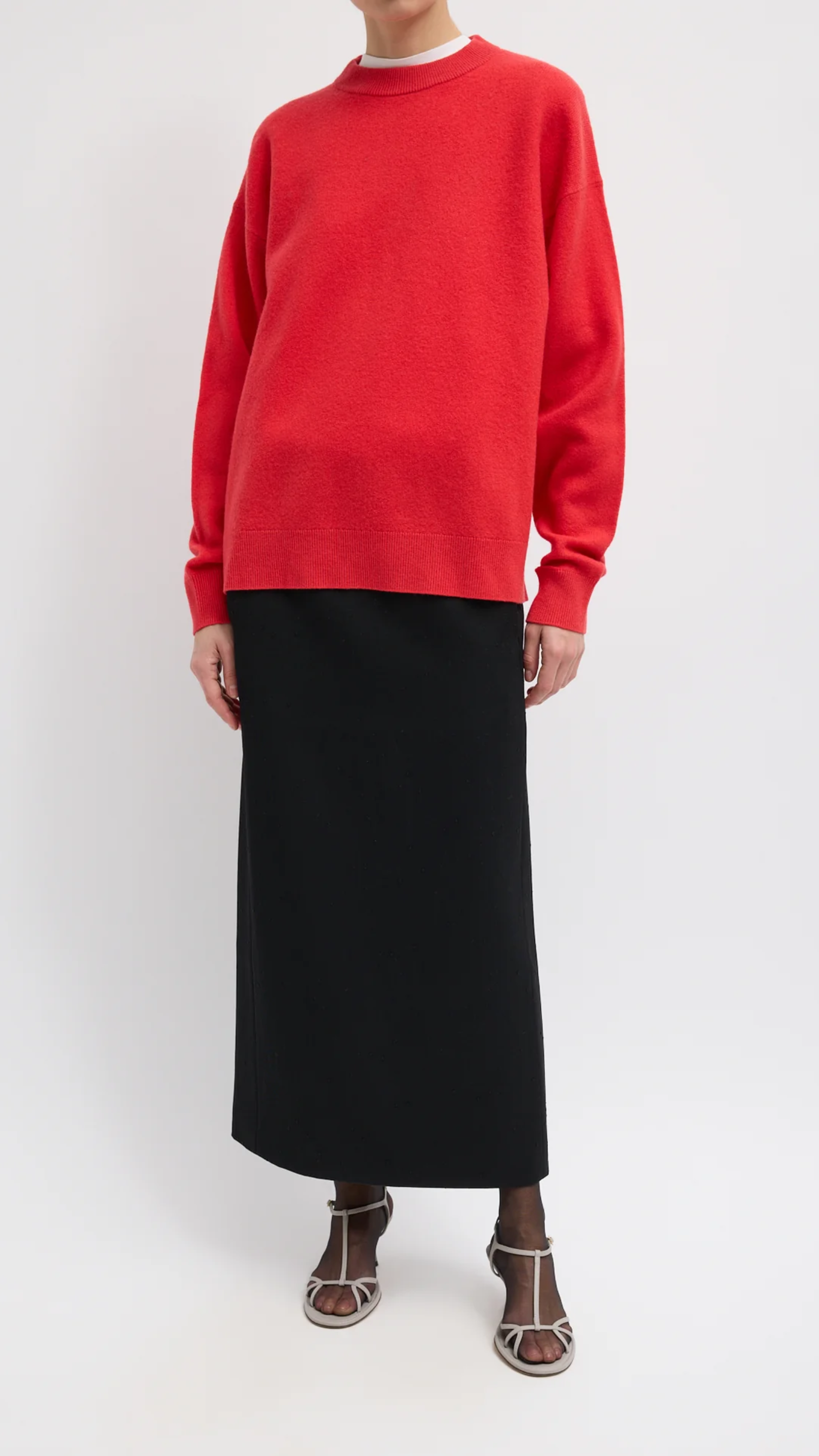 Tibi Boiled Wool Crewneck Easy Pullover in Red