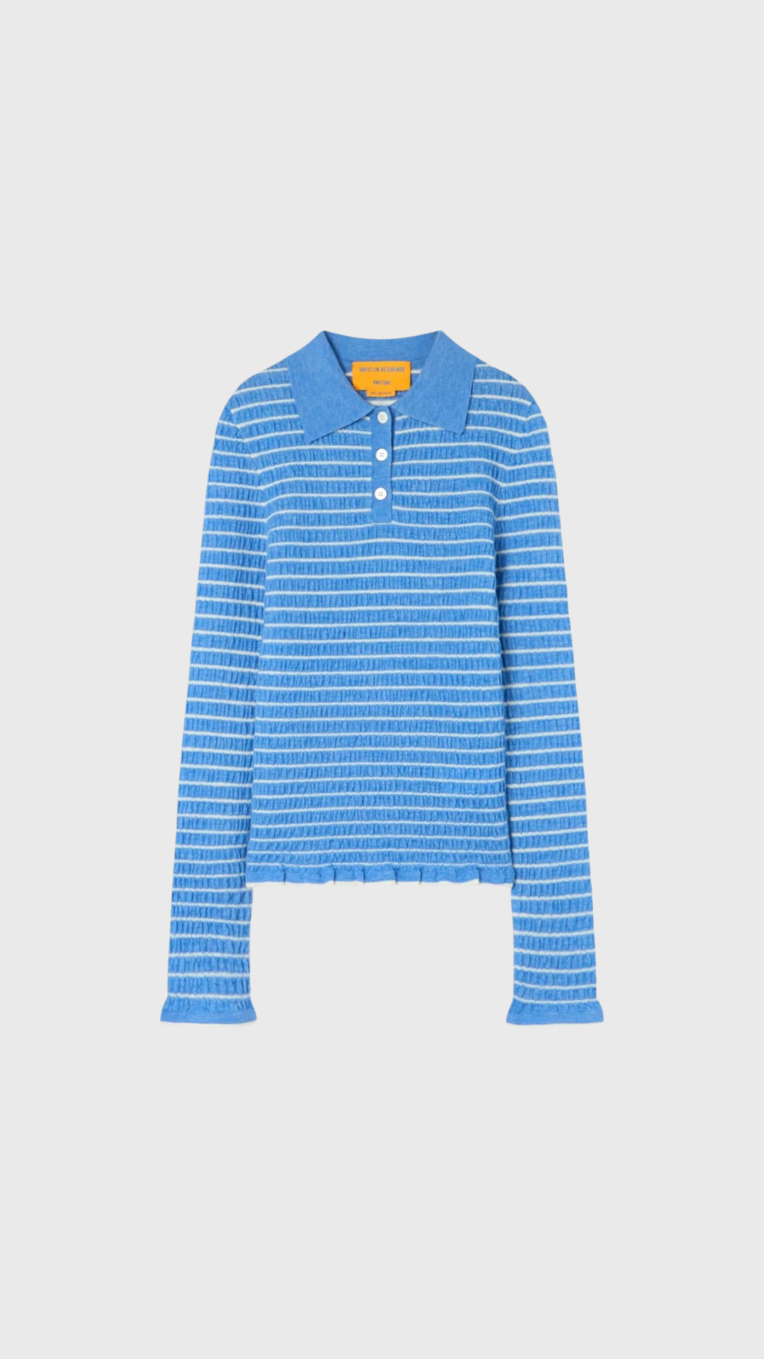 Guest In Residence Smocked Shrunken Polo in Delft Blue/Cream