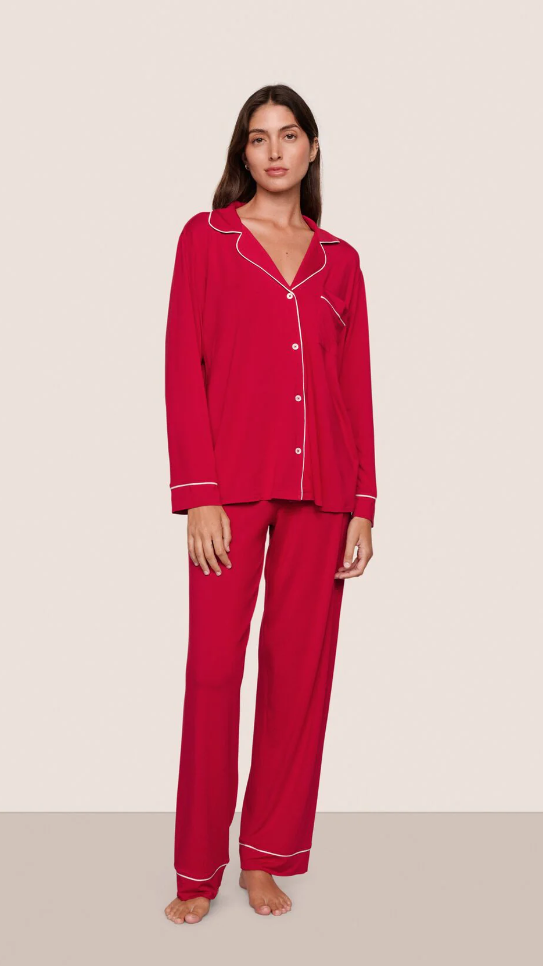 Eberjey Gisele Long PJ Set in Holly Red