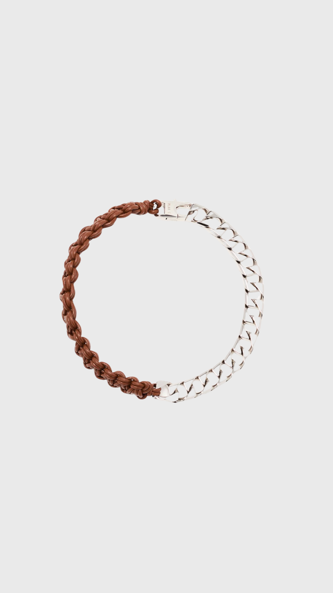 Plan C Flat Chain Leather Cord Necklace in Brown/Silver