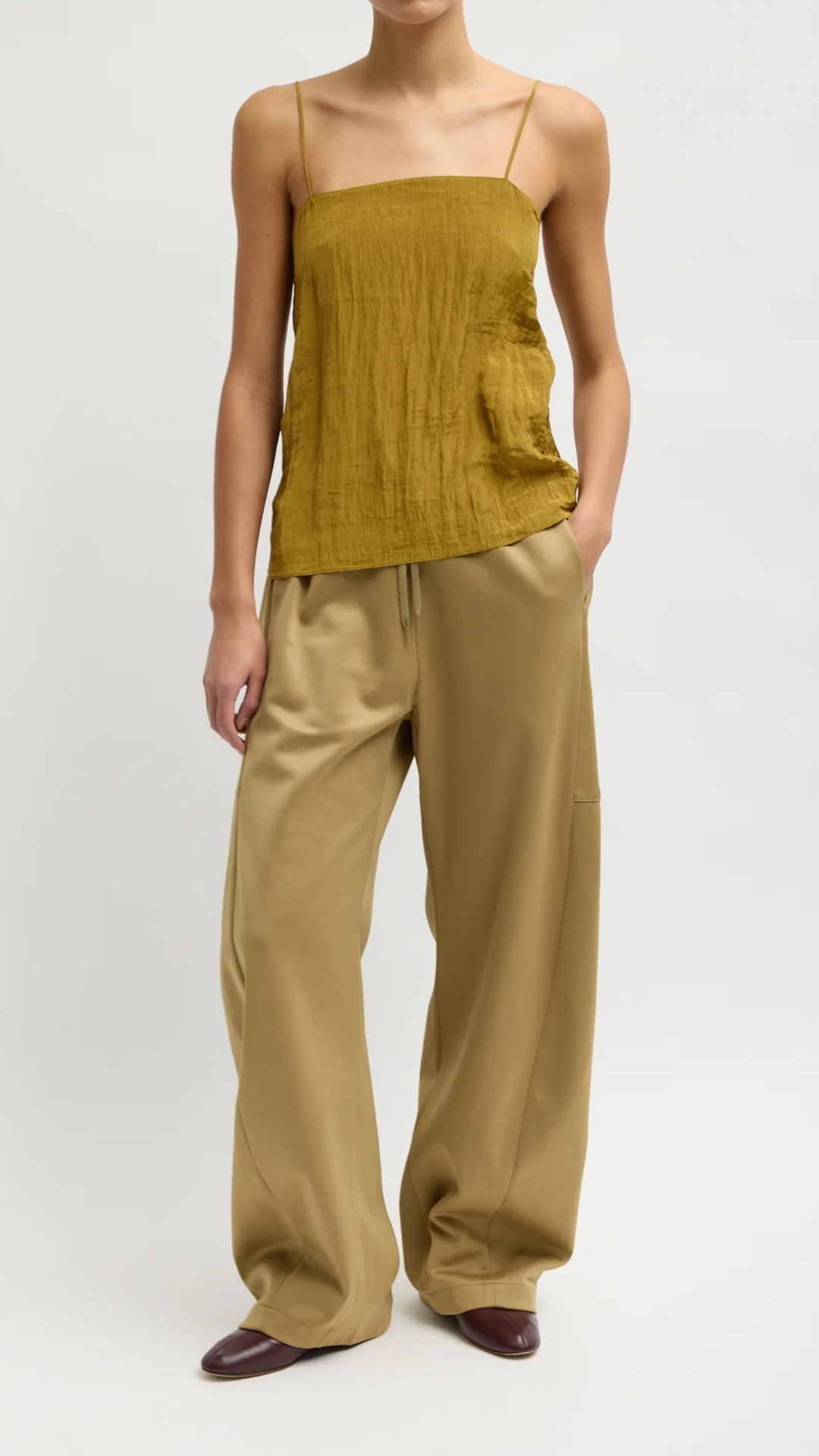 Tibi Active Knit Winslow Pant in Buff Tan