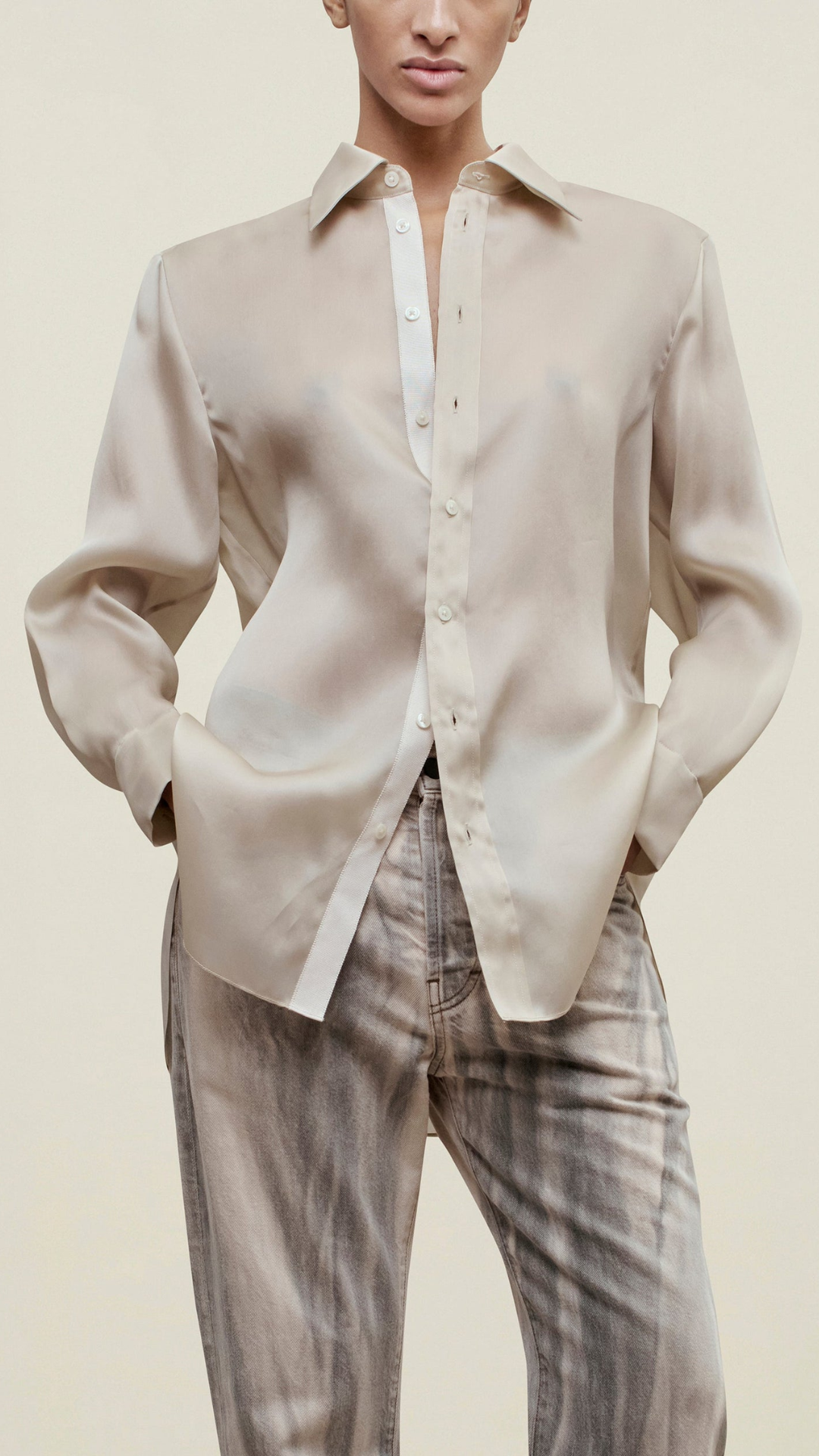 Kallmeyer Dani Organza Button Down Shirt in Fawn