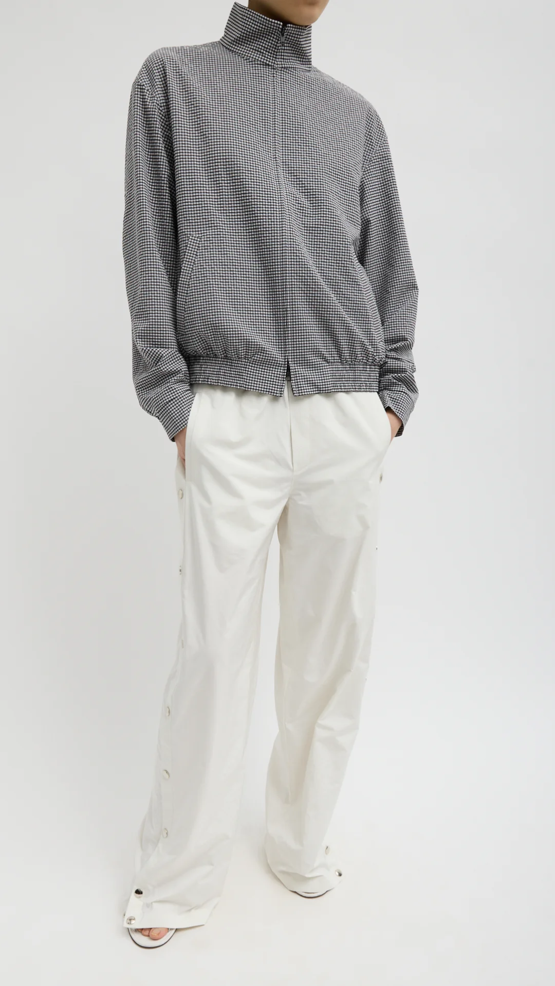 Tibi Gingham Track Jacket in Black/White