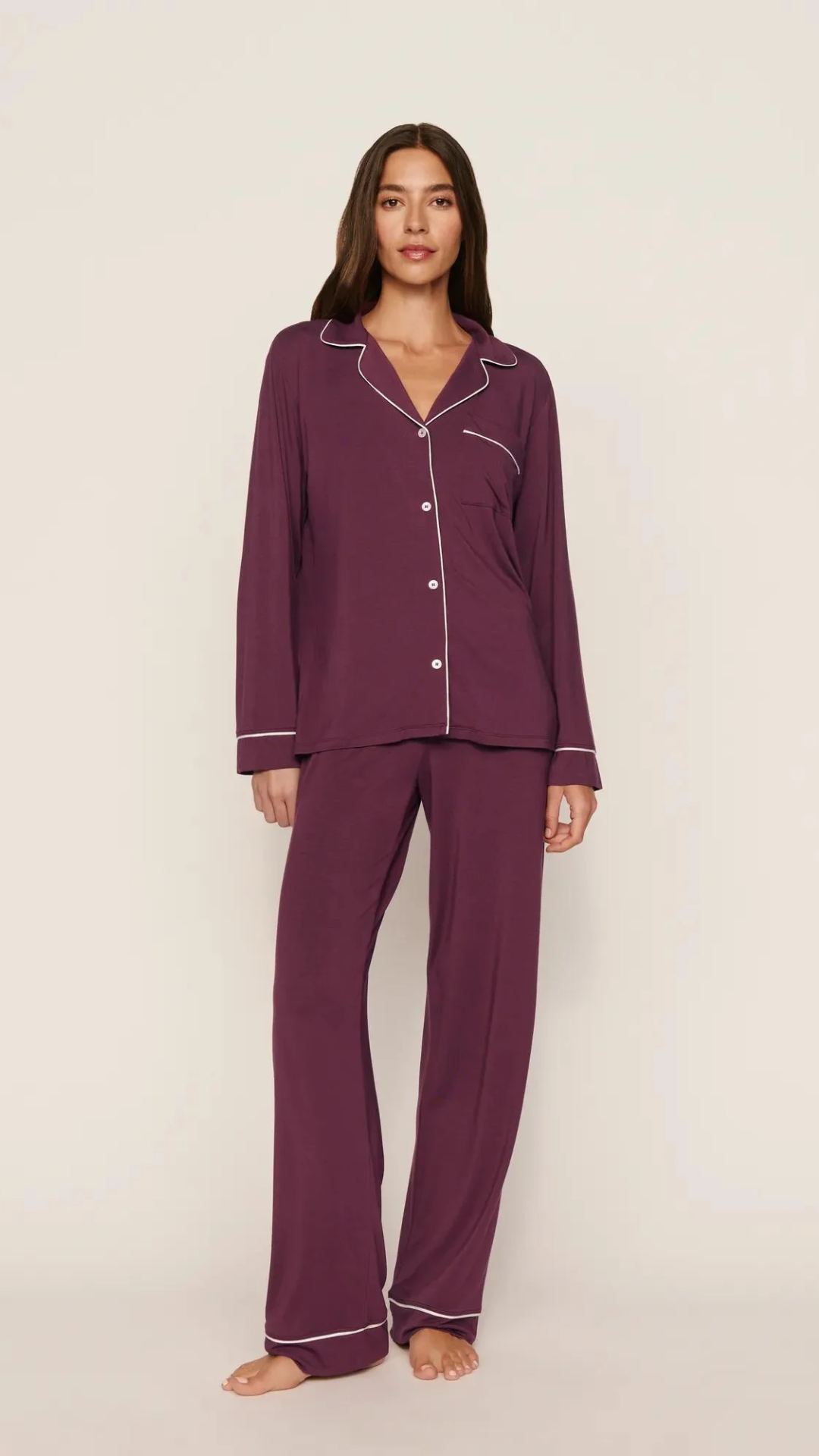 Eberjey Gisele Long PJ Set in Wildberry/Ivory