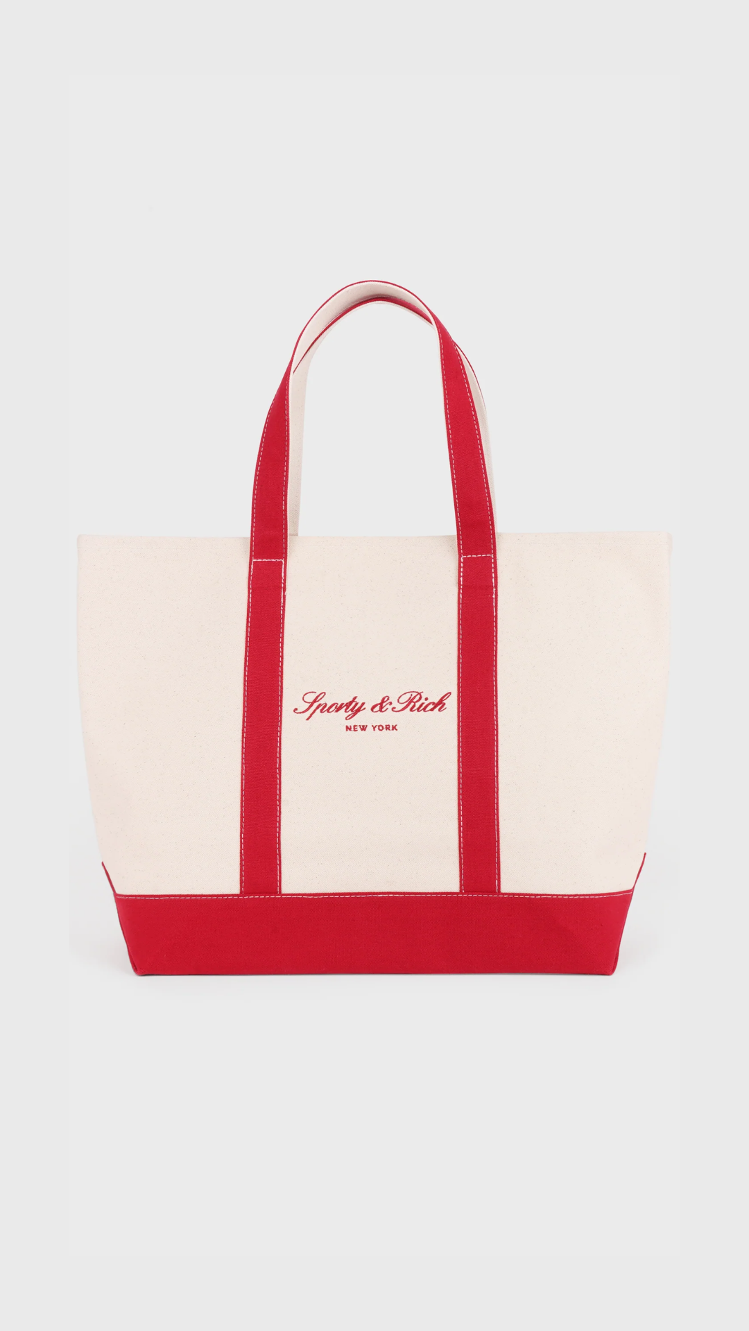 Sporty & Rich Signature NY Logo Large Tote in Natural/Ruby