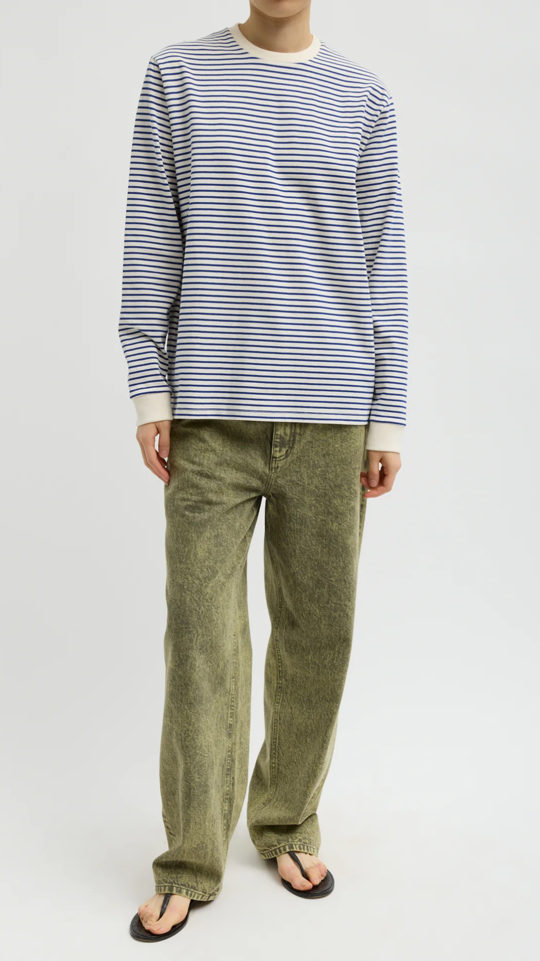 Tibi Striped Perfect Long Sleeve T Crew Blue/White Multi