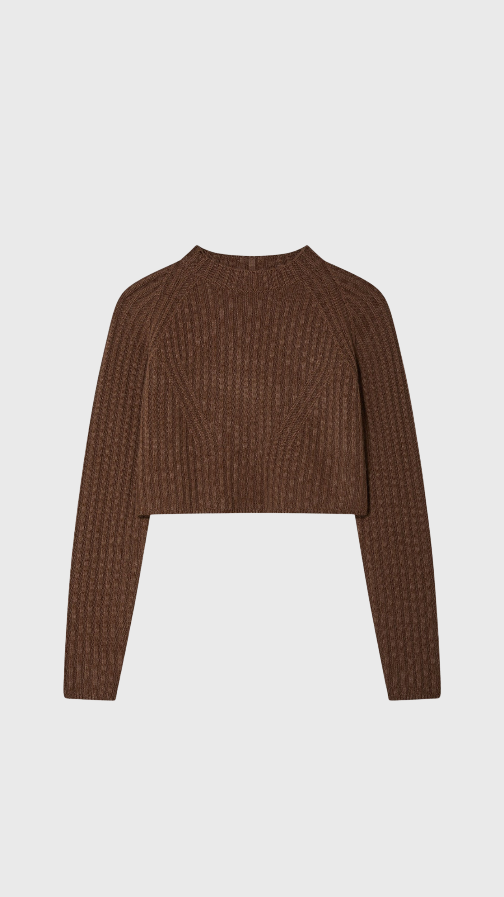 White + Warren Cashmere Blend Cropped Ribbed Crewneck in Umber
