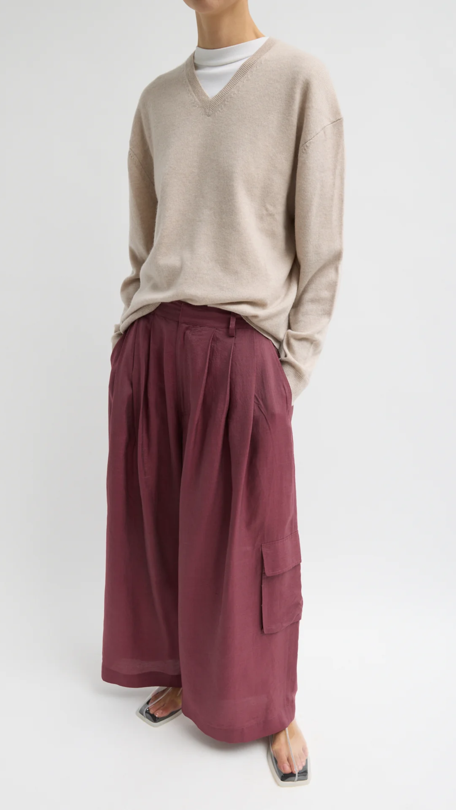 Tibi Silk Voile Cargo Triple Pleat Pant in Light Mulberry