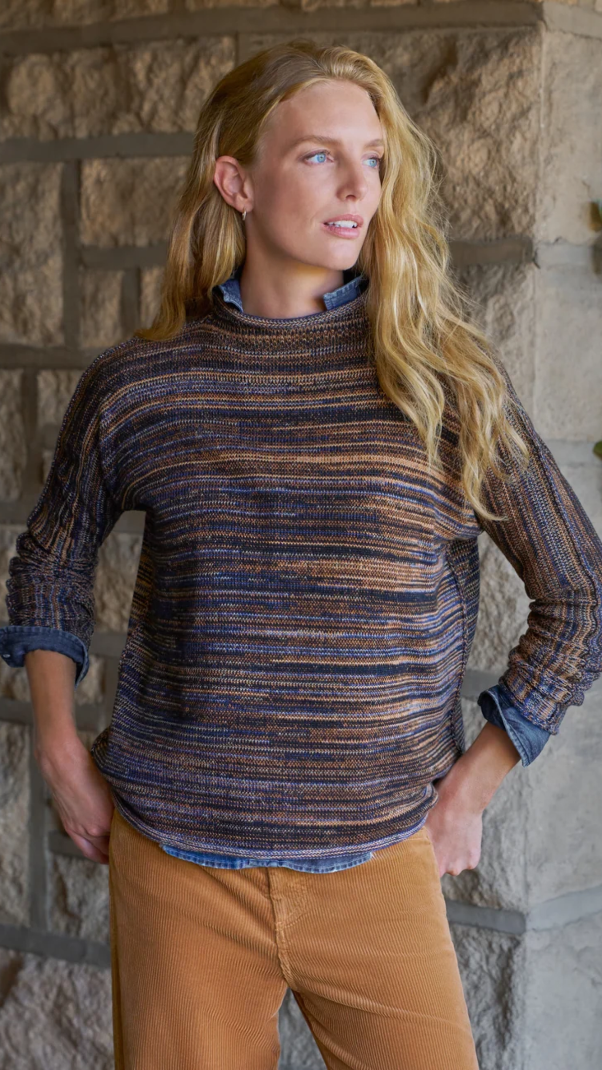 Frank & Eileen Monterey Rolled Funnel Neck Sweater in Harvest